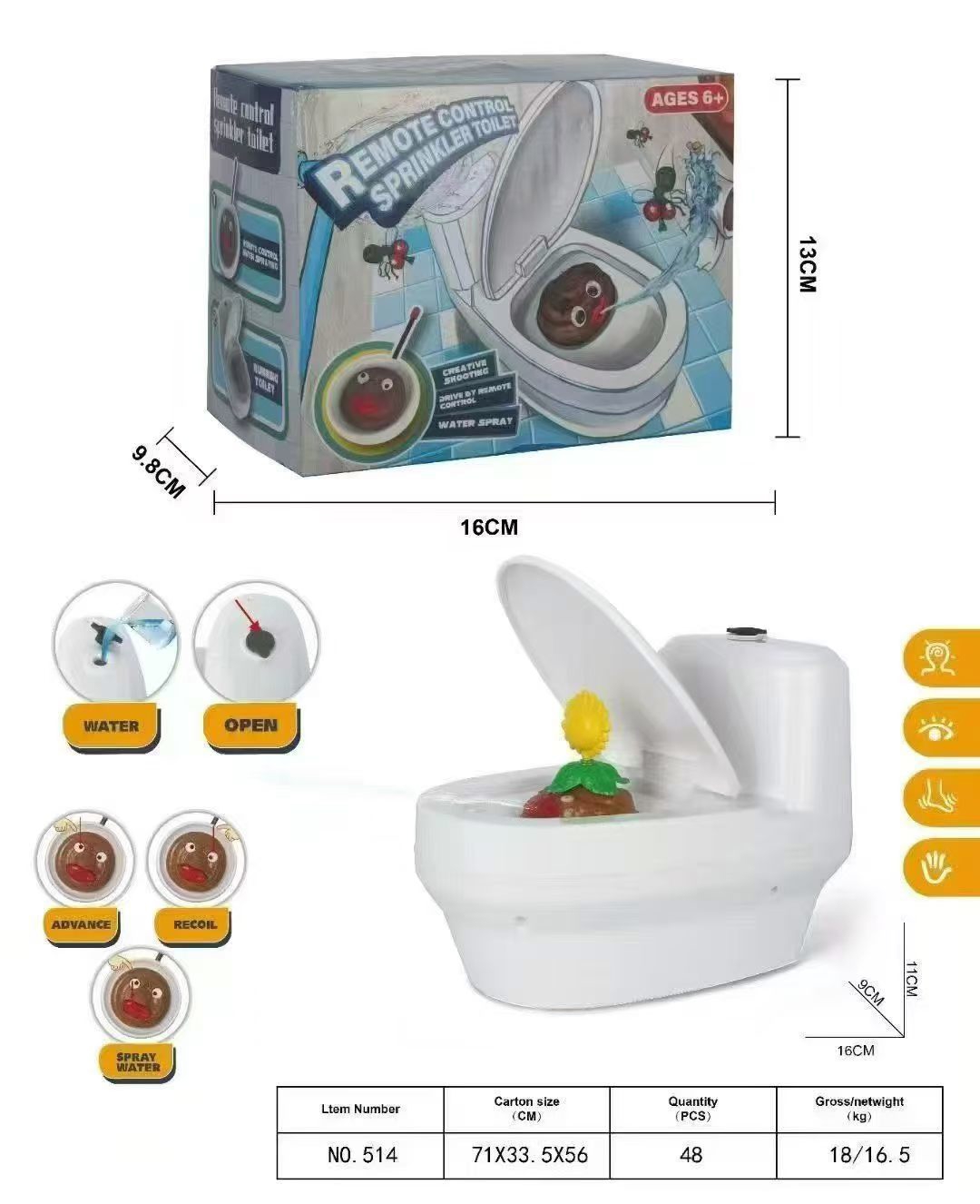 Remote control water spray toilet truck