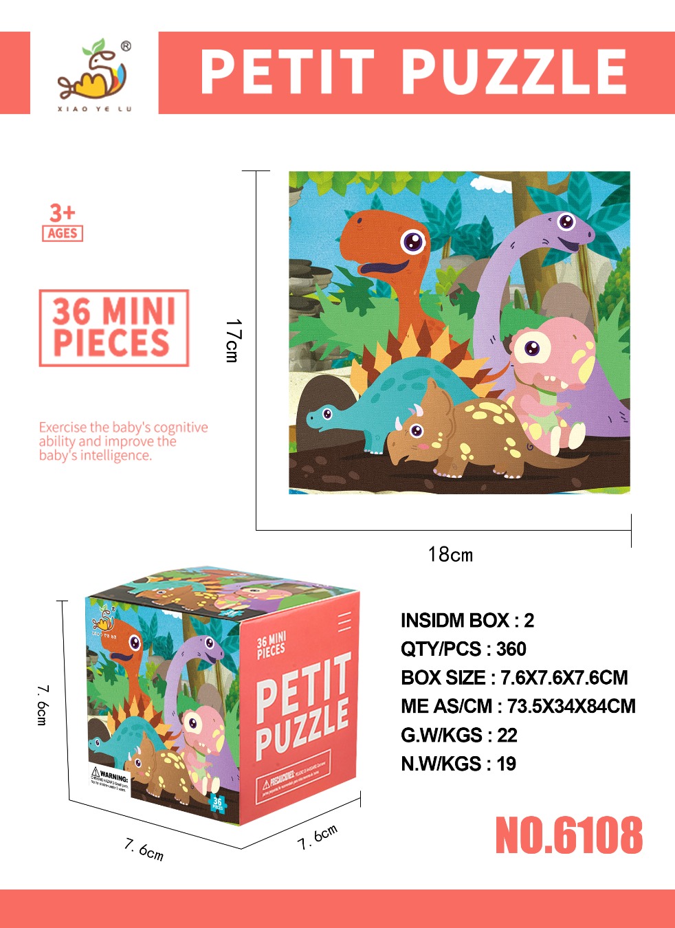 Cartoon Dinosaur Mini Puzzle (36PCS)