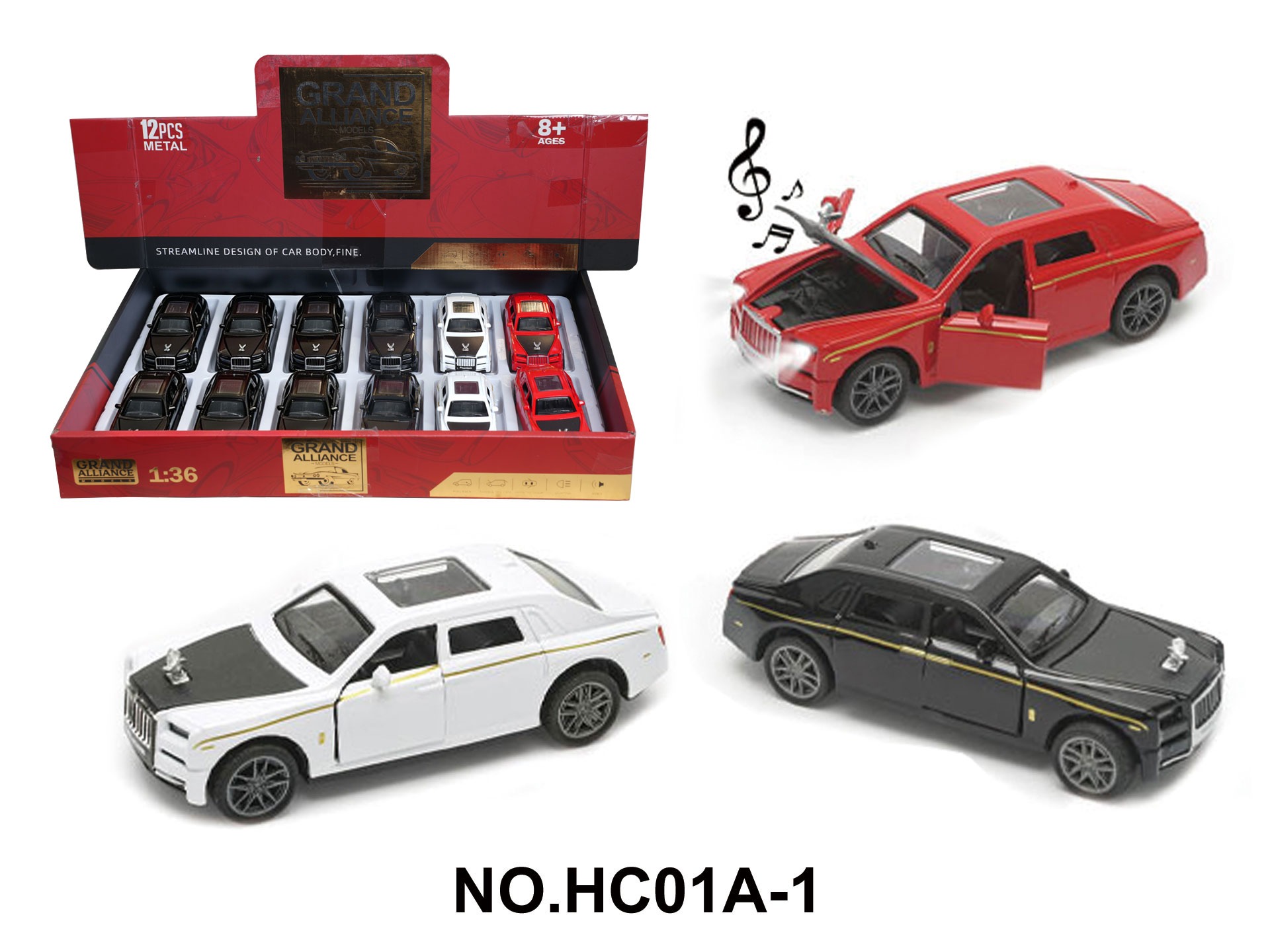 1: 36 Ring Alloy - Rolls Royce Phantom (12 pieces/display box) with lights, music, and 3 colors mixed