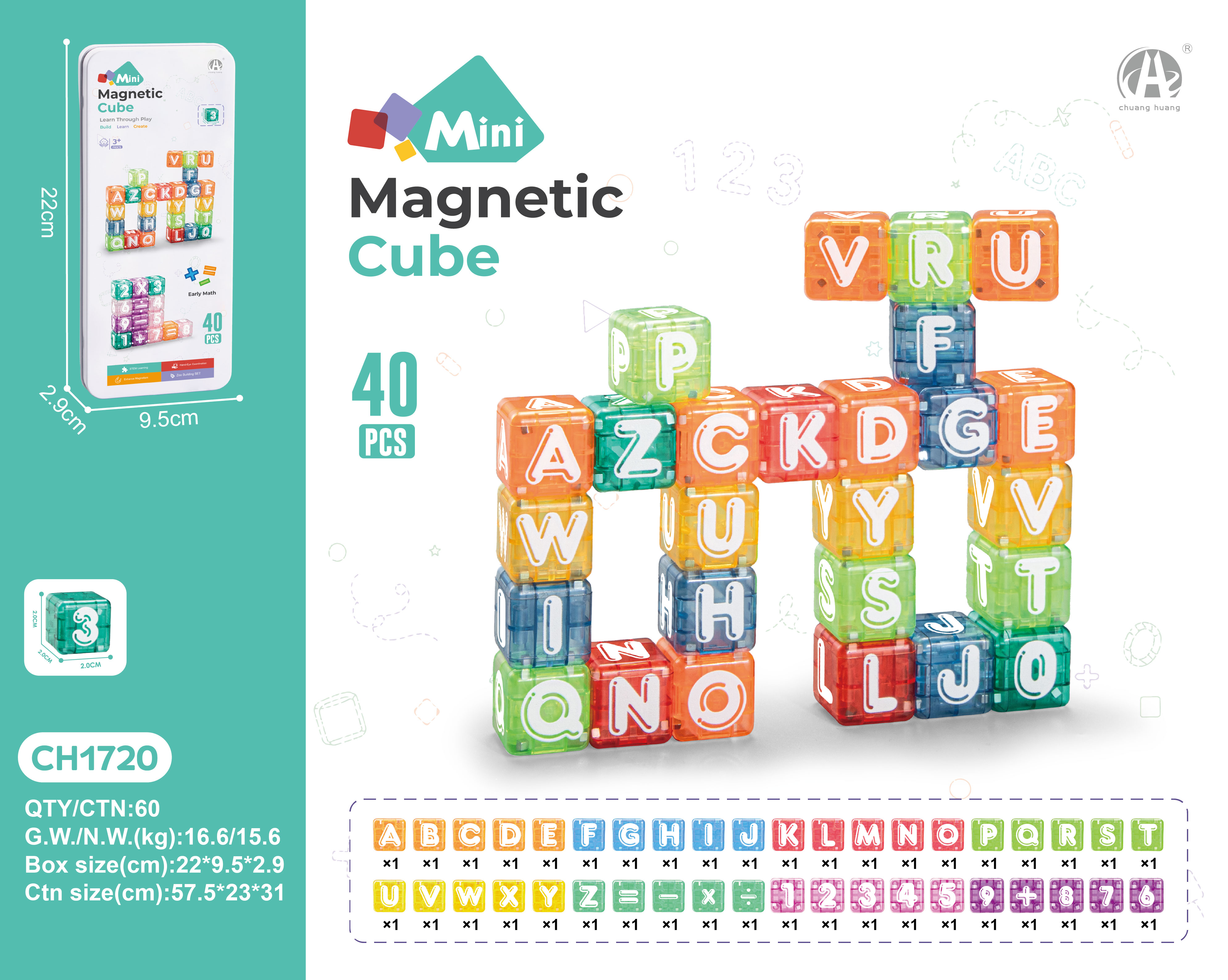 2cm Letters and Numbers Magnetic Block 40PCs