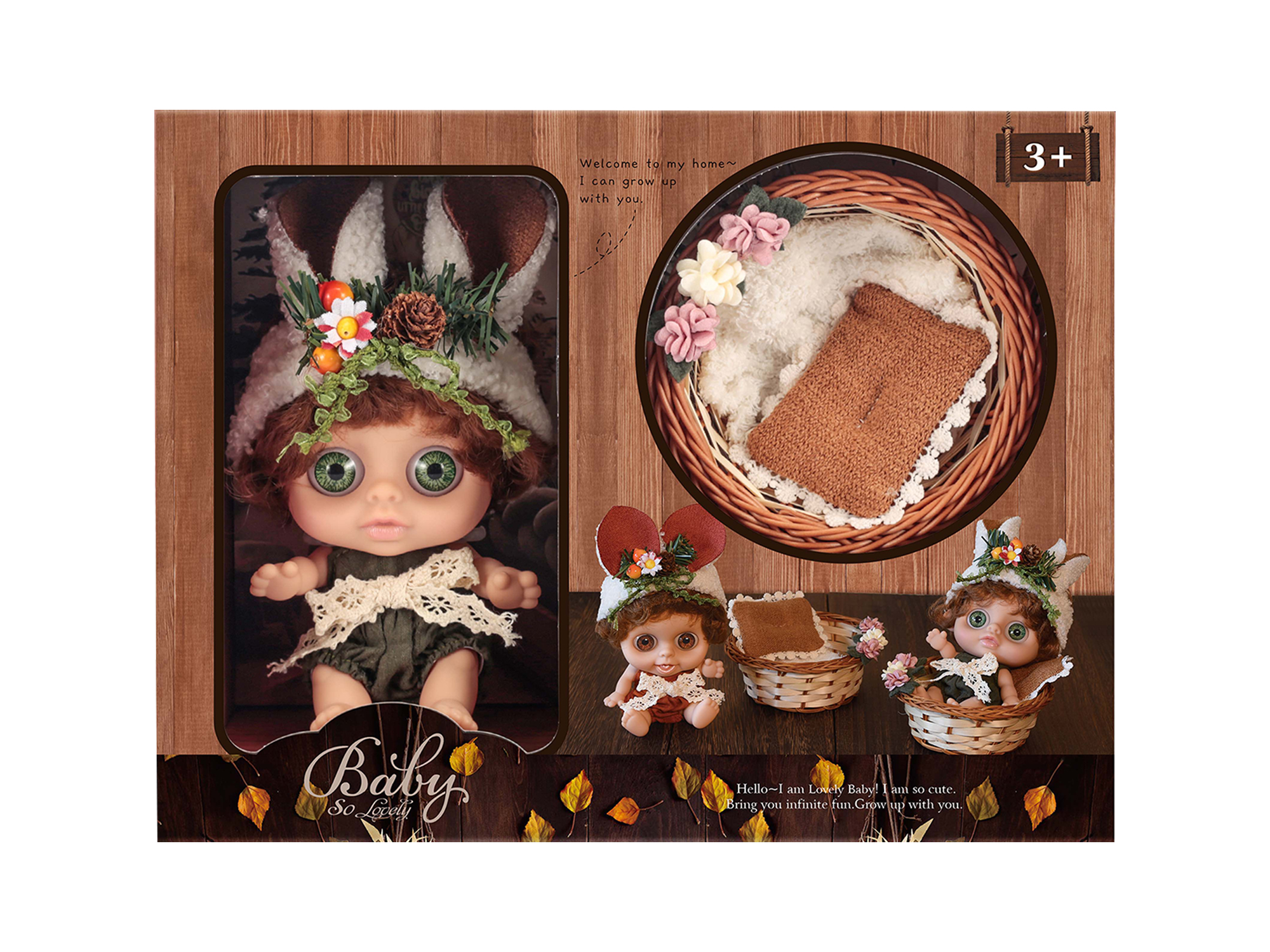 6-inch Newborn Baby Doll with Sleeping Basket/Cushion/Pillow Pack