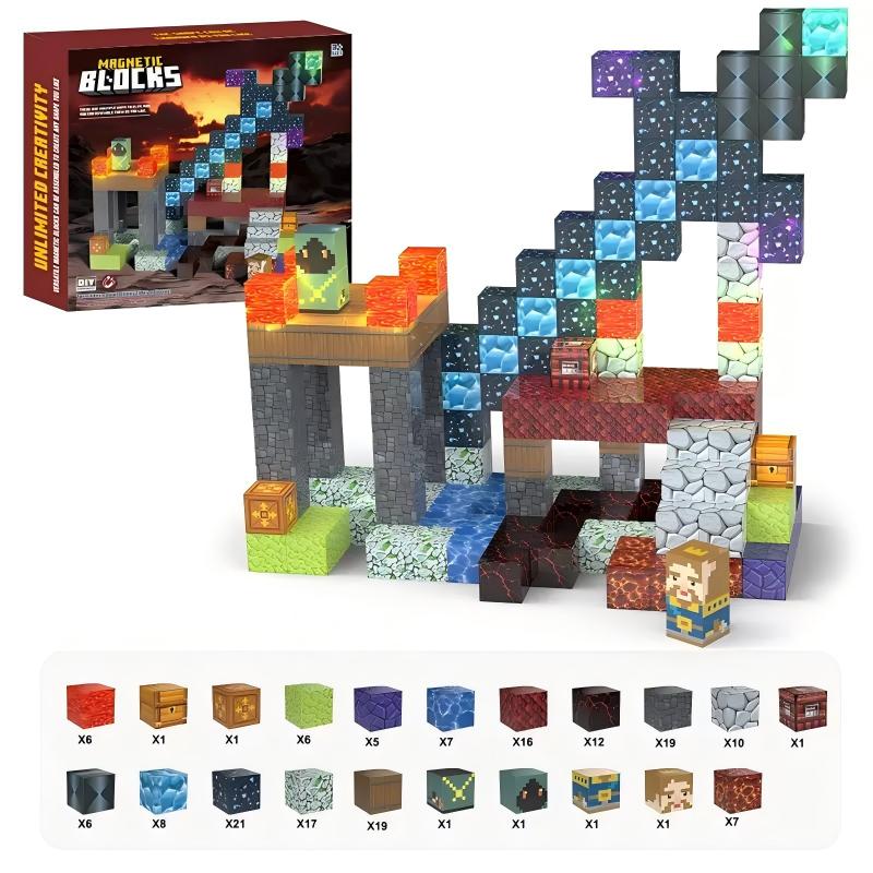 Light-Up Sword Cross-Border Amazon Best-Seller Magnetic Building Blocks 166pcs Kids Educational DIY Assembly Set (Light-Up Version)
