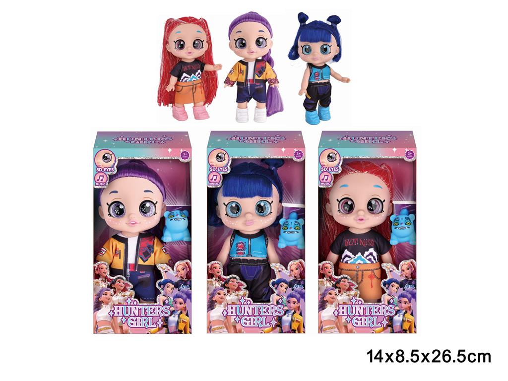 Q-Version Cartoon 5D Realistic Eyes 14-inch Full Vinyl Demon Hunter Doll with Theme Song and Pet Dog, 3 Styles Mixed