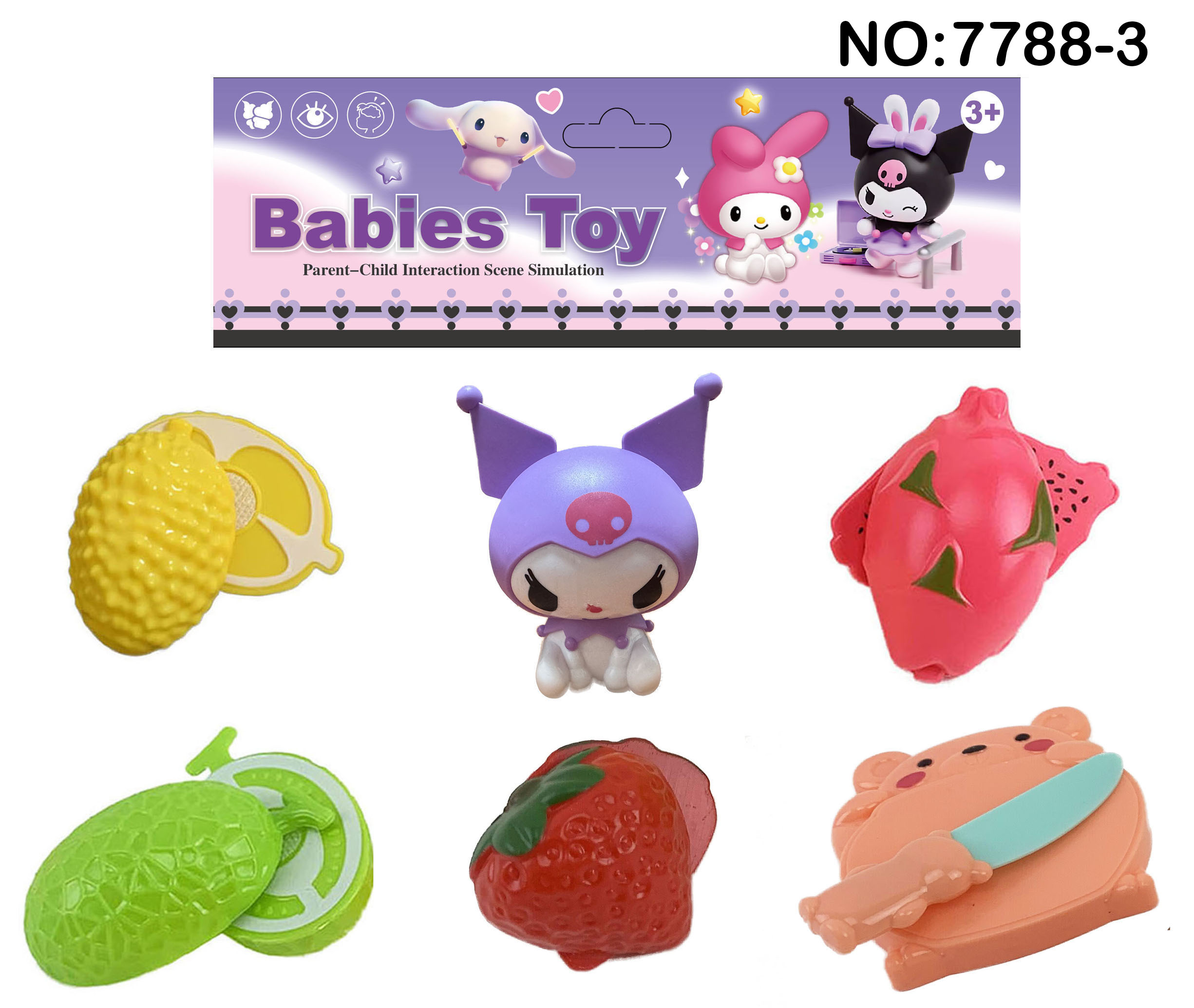 Kuromi Plush Toy + Fruit Cutting Play Set + Cartoon Cutting Mat