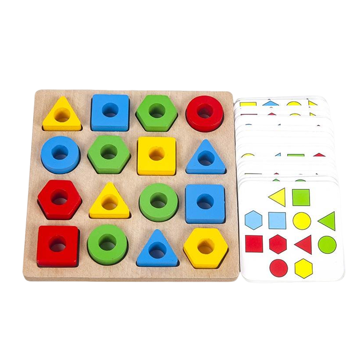 Wooden Toy Wooden Educational Puzzle Geometric Shape Matching with and without Holes (Single Player Version)
