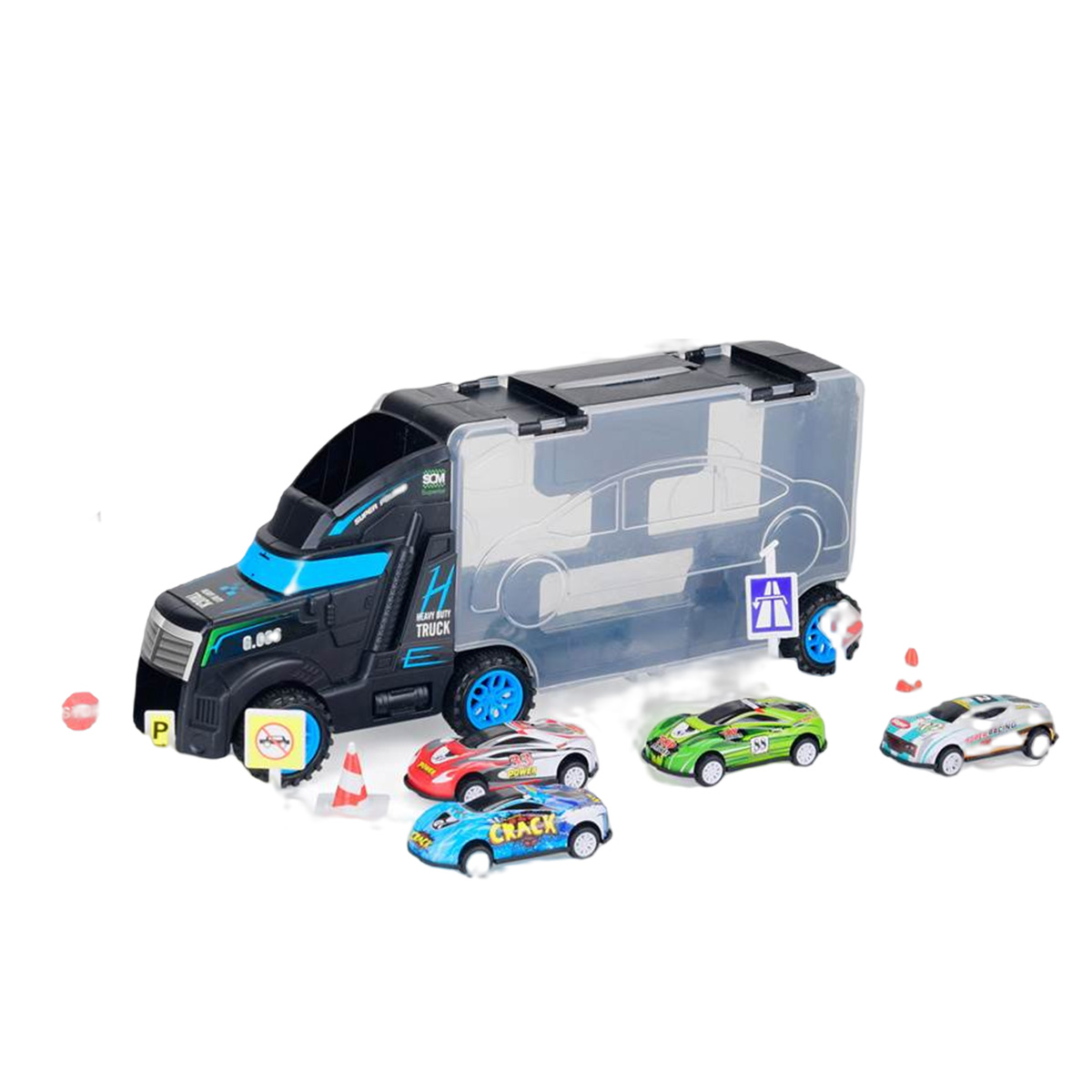 Educational Toys Other Educational Toys Hot Wheels Portable Container Truck (4 Sliding Metal Cars + 8 Barriers)