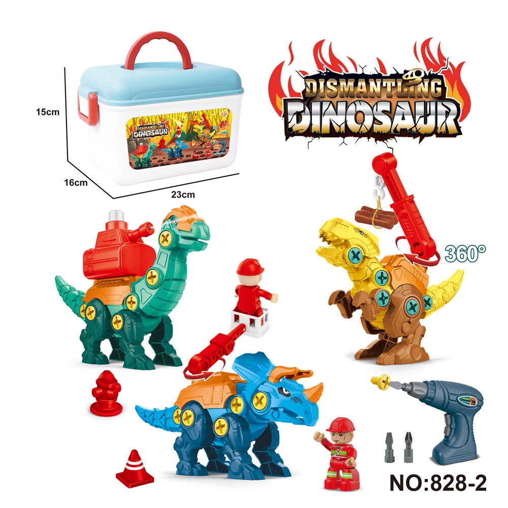 DIY Electric 3-in-1 Dismantle & Assemble Dinosaur Rescue Theme (2 Interchangeable Electric Drill Heads, 3 Manual Drills) - New Arrival