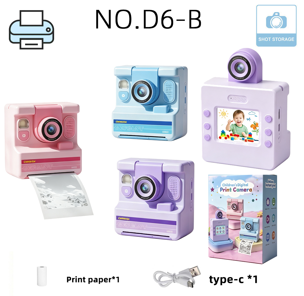 Kids' Printer Camera Digital Camera DSLR HD Instant Print Ink-Free Thermal Paper 2.4" Dual Camera (Includes Built-in Lithium Battery & 3 Rolls of Thermal Paper, Approx. 50 Photos)