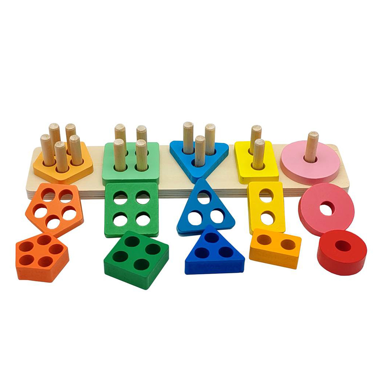 DIY Toy Wooden Geometric Block Set - Five-Column Shape Matching