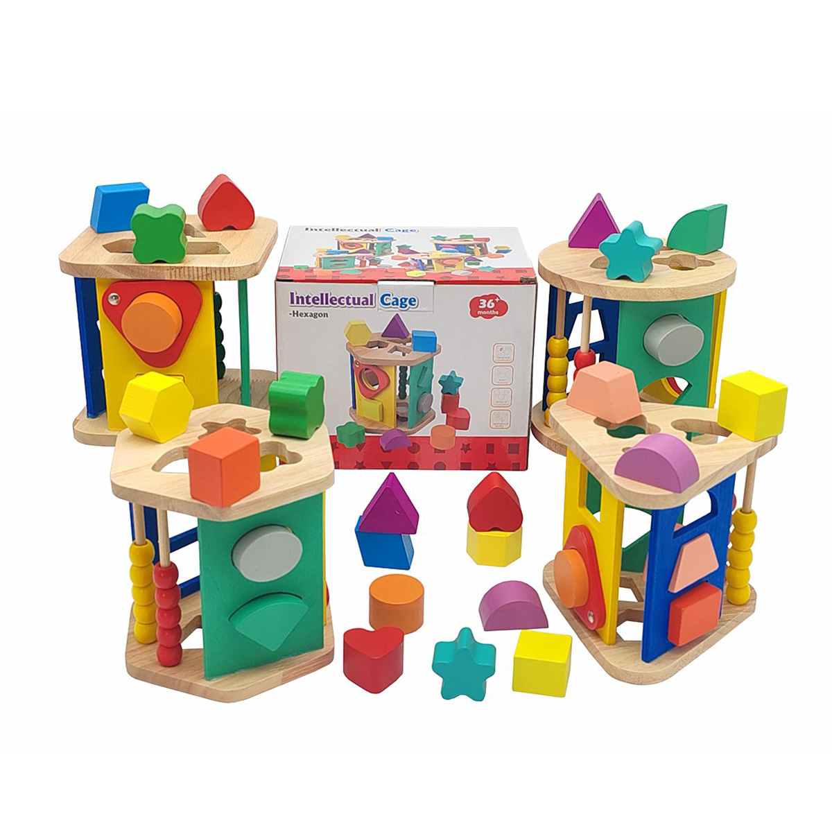 DIY Toy Wooden Puzzle Box 13-Hole Shape Blocks Various Styles