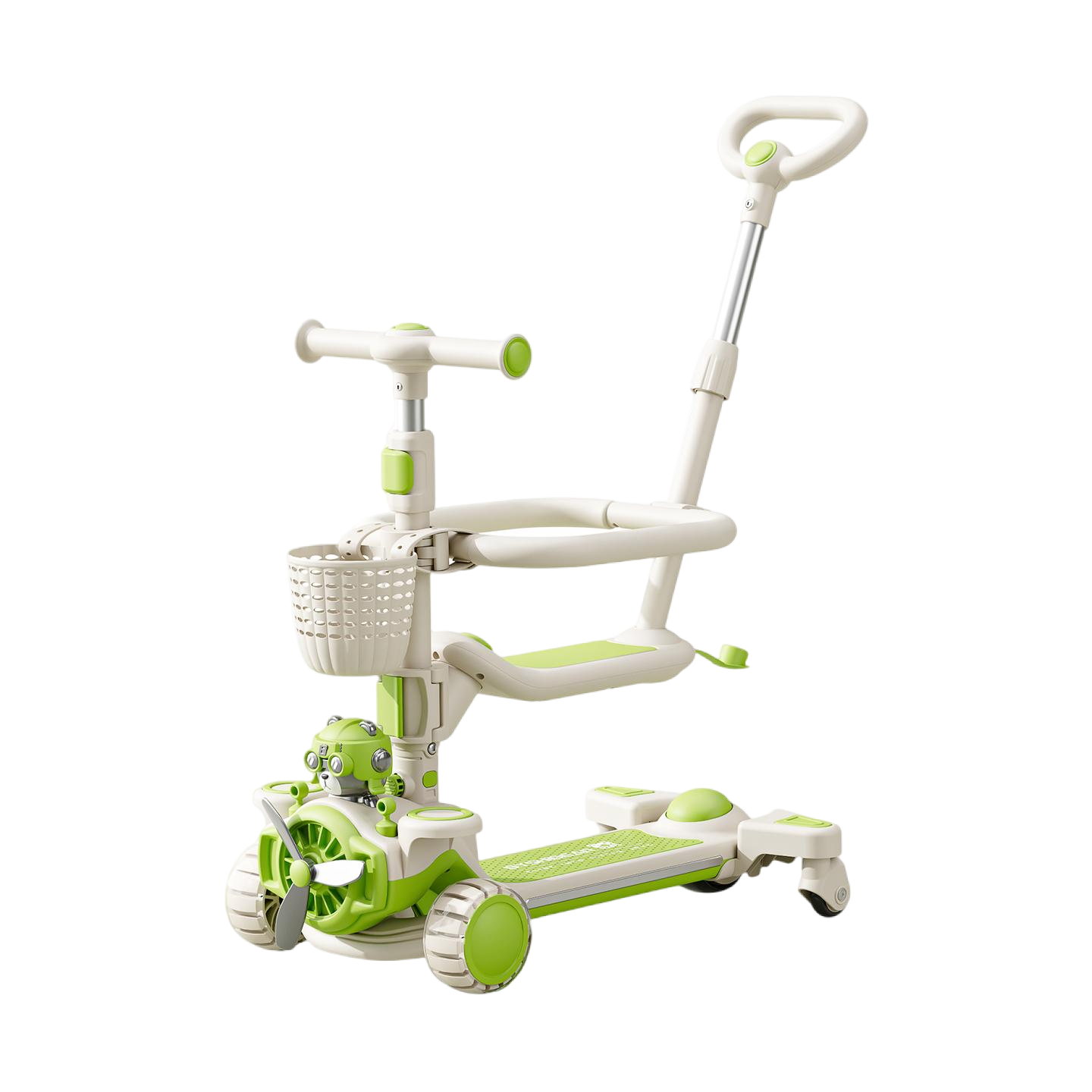 Hebei Children's Scooter - Scooter with Seat, Fence, and Push Handle (Green, Blue, Pink, Khaki)