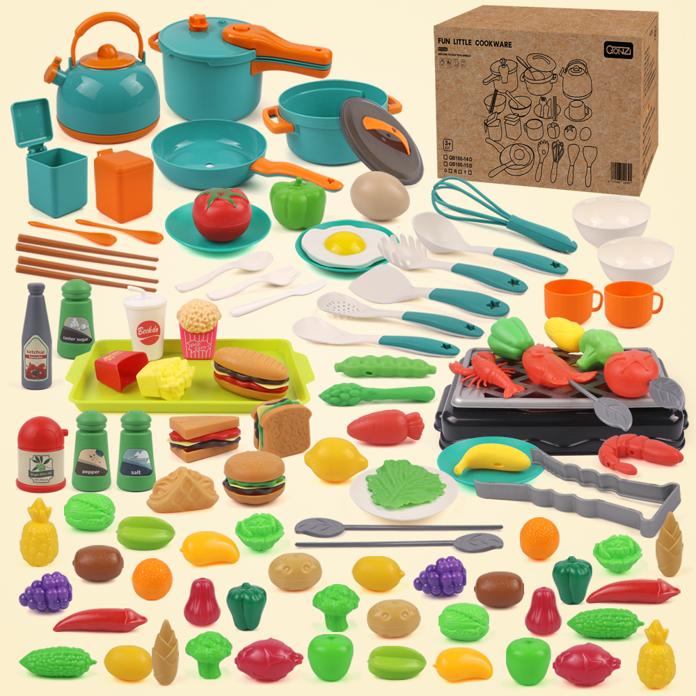 103-Piece Mini Cookware Set, Fun Kids' Kitchen Toy, Simulated Cooking Utensils Including Pressure Cooker, Kettle, Soup Pot, Frying Pan, and Outdoor BBQ Grill