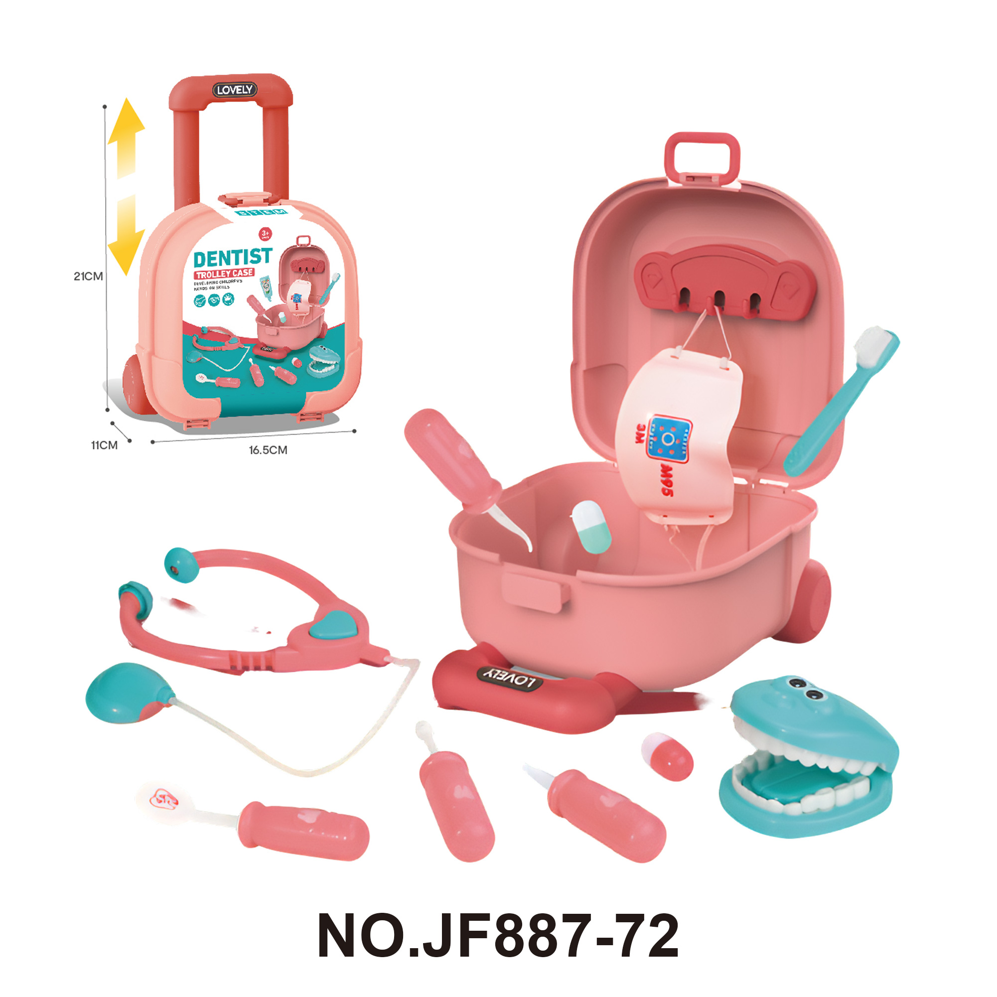 Cartoon Kids' Pretend Play Dentist Toy Rolling Suitcase