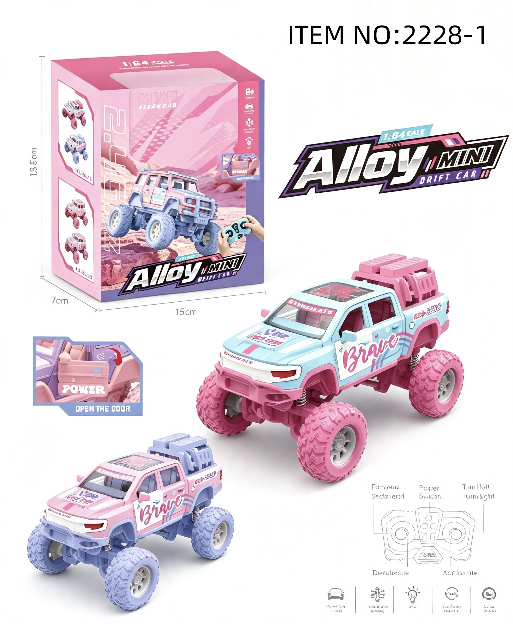 1:64 Scale Pink Alloy Six-Channel Remote Control Pickup Truck