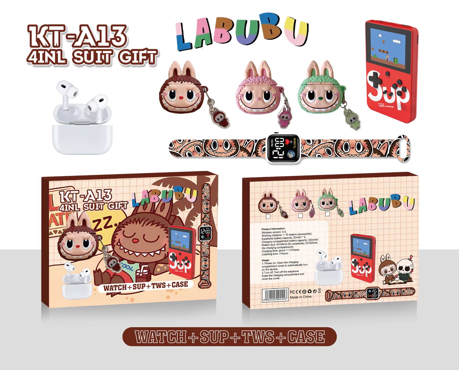 Labubu Cartoon Headphones Cool Fashion Set