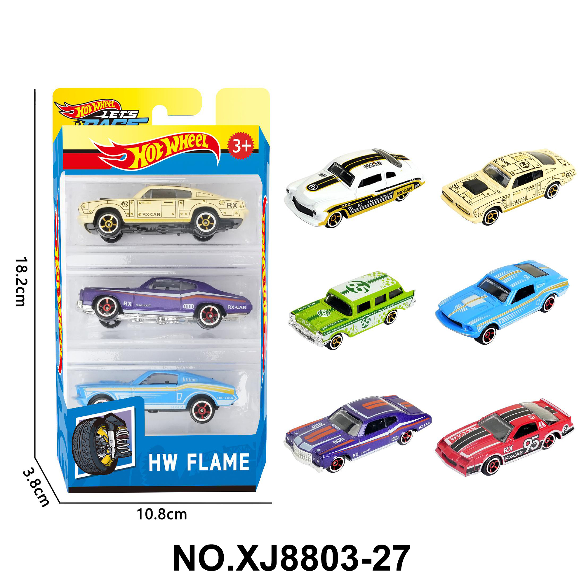 6-Piece Set of 1:64 Hot Wheels Vintage Muscle Cars - 3 Alloy Cars