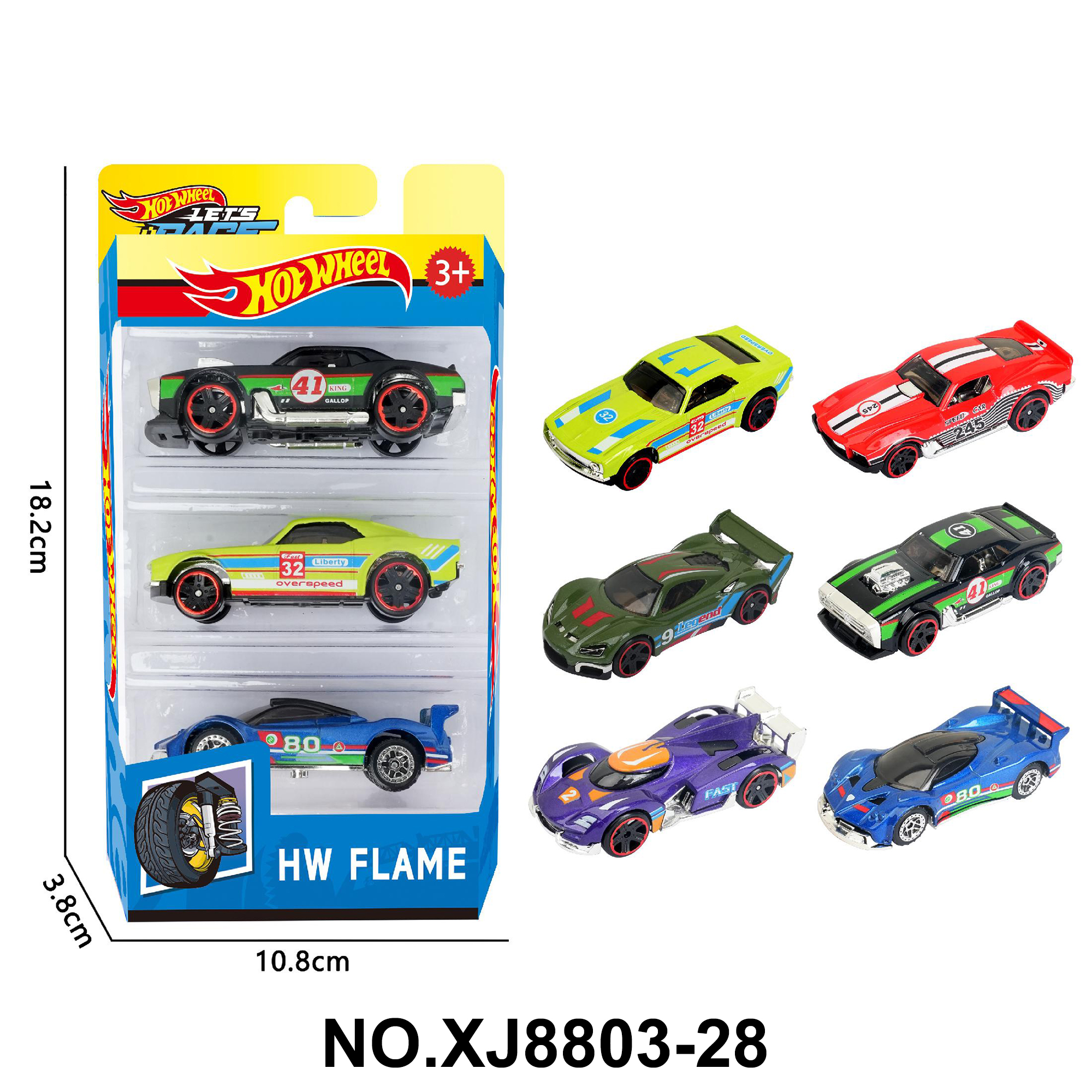 6-Piece 1:64 Hot Wheels Racing Cars, Sports Car Alloy Vehicles 3-Pack