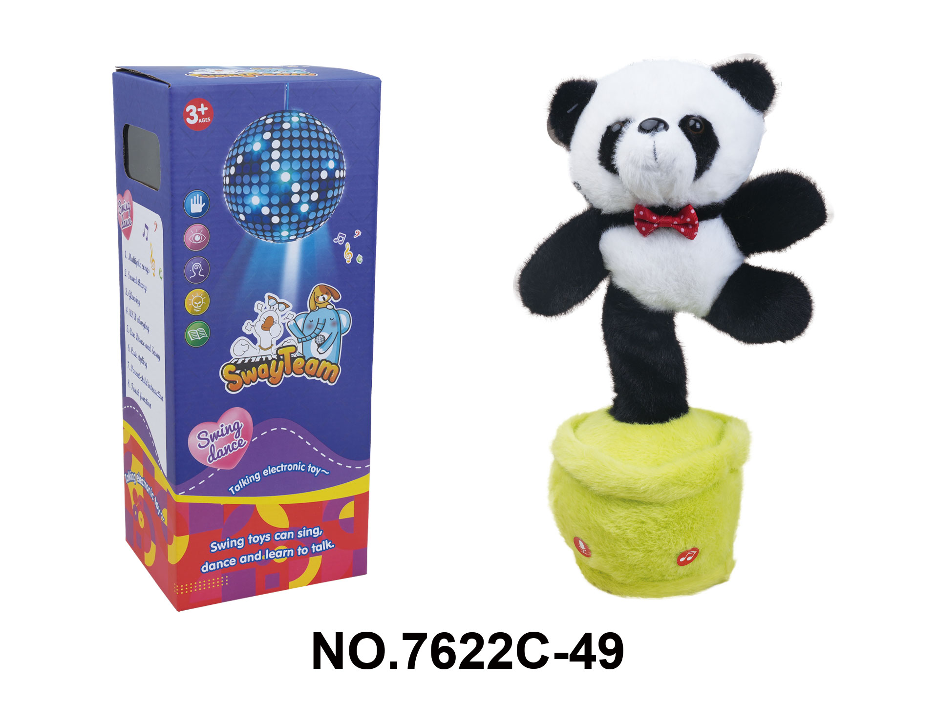 Electric Swing Dancing Plush Panda with Lights, Music, and Repeat Function (Rechargeable, USB Included)