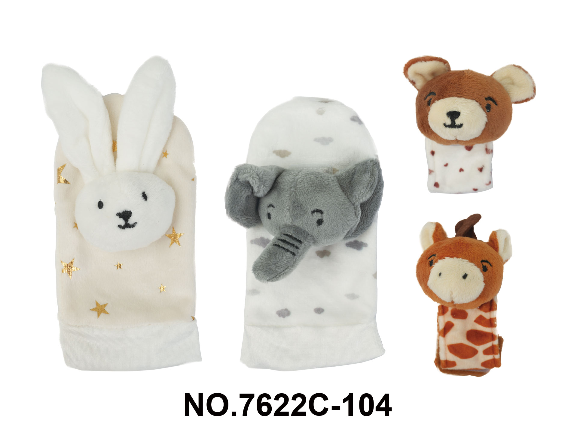 Infant Plush Toy Four-Piece Set - Starry Wildlife Wristbands + Rattle Socks