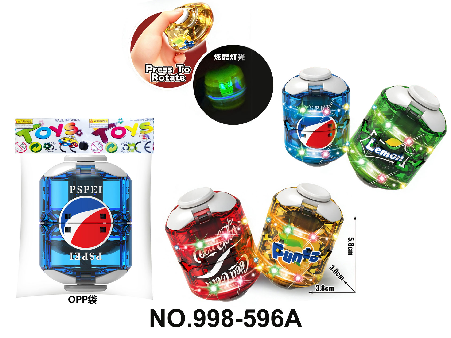 Vibrating Light-Up Dual-Color Spinning Stress Relief Drink-Shaped Fidget Spinner with AG3 Batteries (2-Pack)