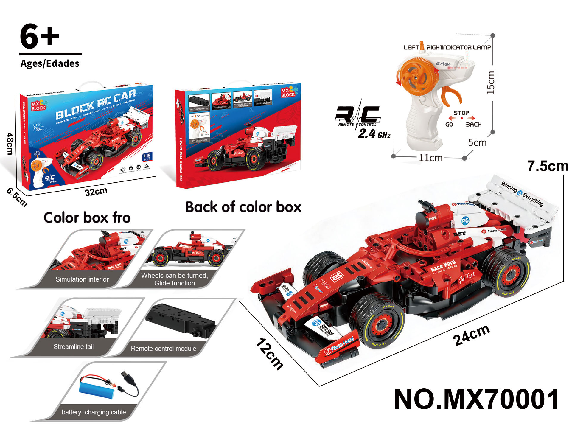 1:16 Building Block Remote Control Car - F1 Racing - Ferrari (Pieces: 390pcs)