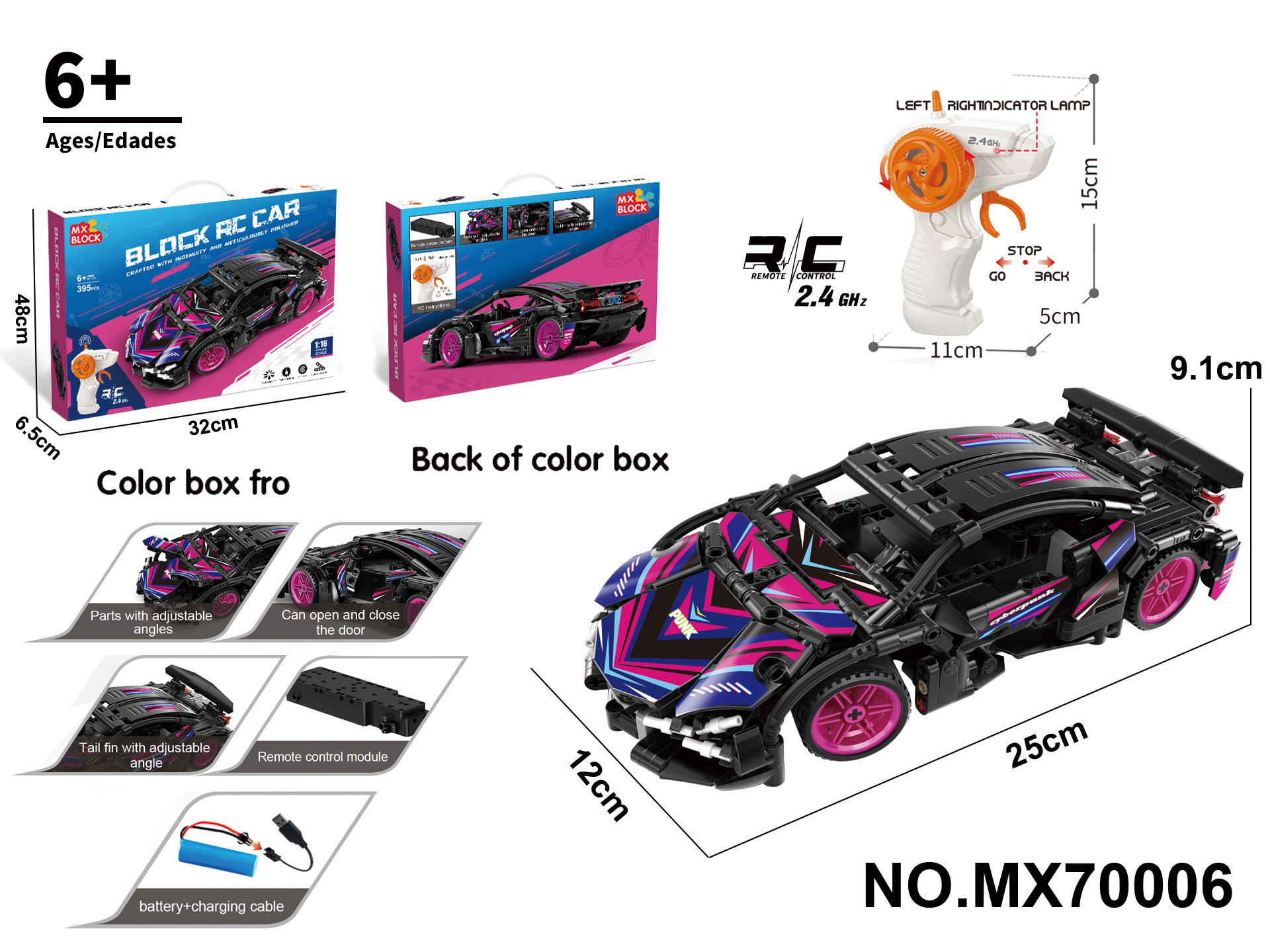 1:16 Building Block Remote Control Car - Lamborghini - Cyberpunk (Pieces: 391pcs)