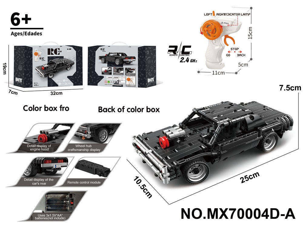 1:16 Building Block Remote Control Car - Dodge - Charger (Pieces: 429pcs) Battery Not Included