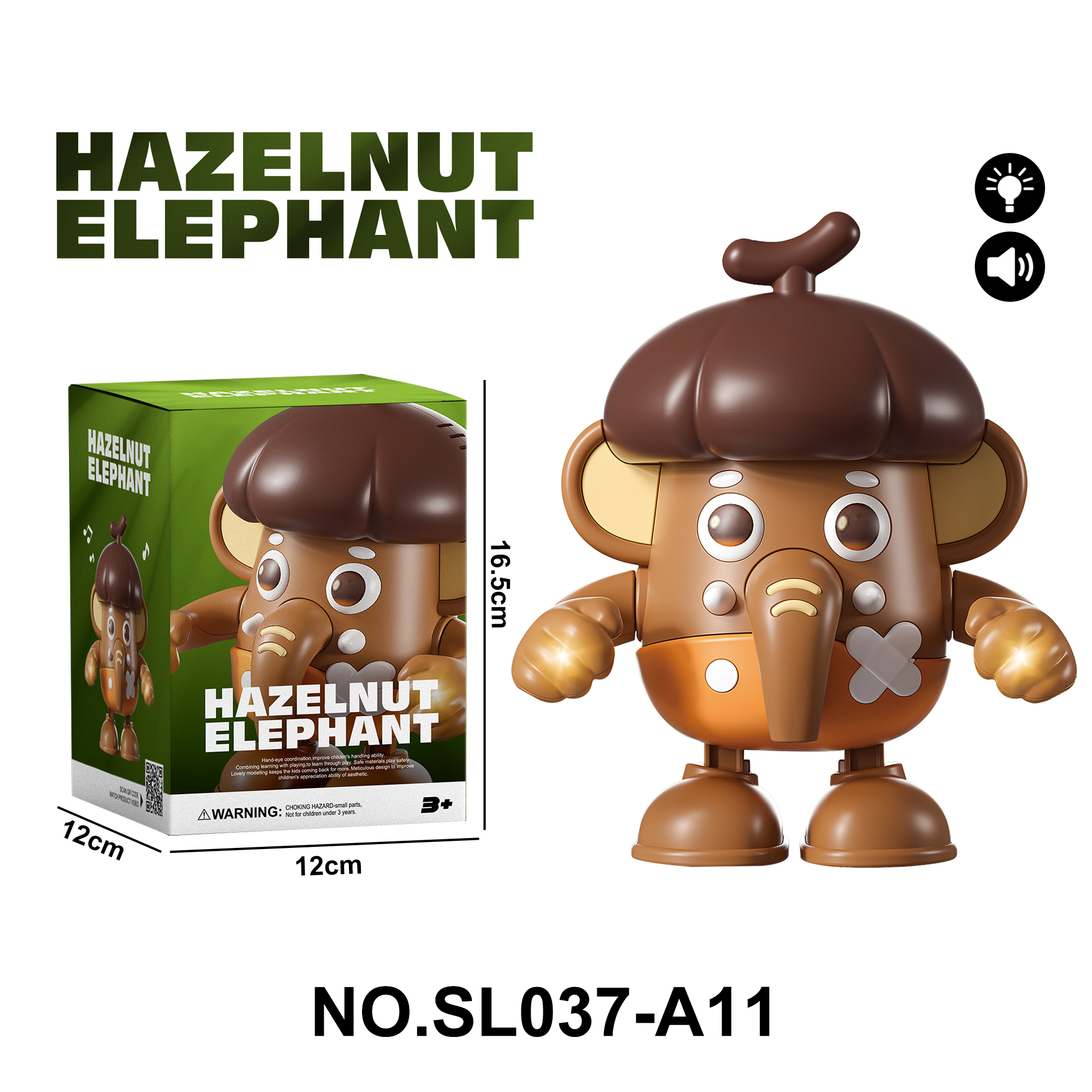 Light-Up Musical Walking and Dancing Hazelnut Elephant