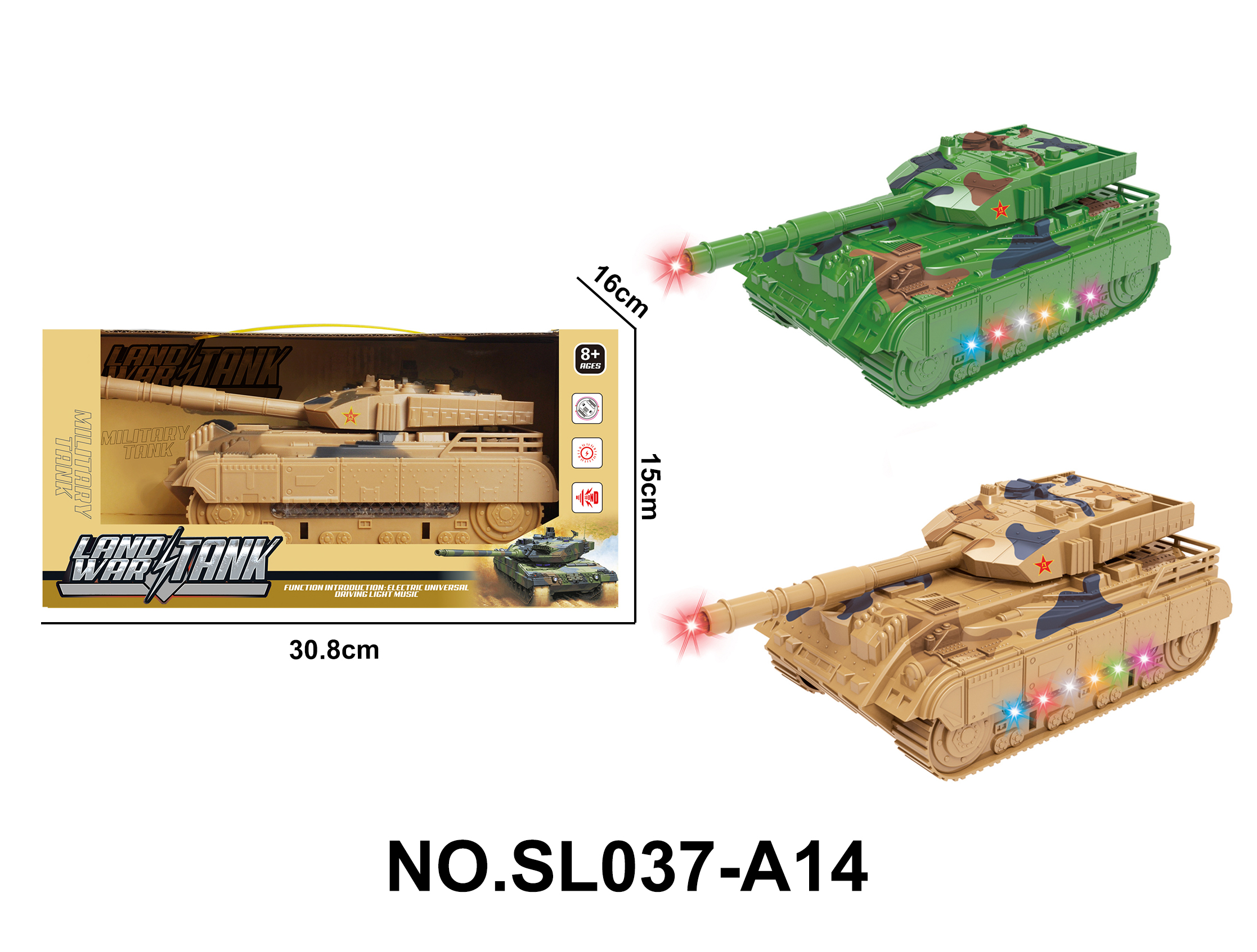 Multi-functional Electric Omnidirectional Military Tank with Rotating Turret, Manual Barrel Swing, Lights, and Music