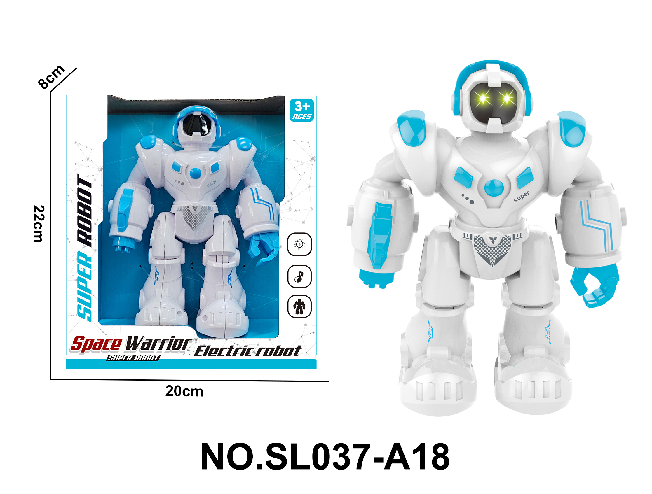 Electric Robot/Manually Swingable Arms/Colorful Lights with Music and Walking Actions/Mask with Manual Up-Down Control