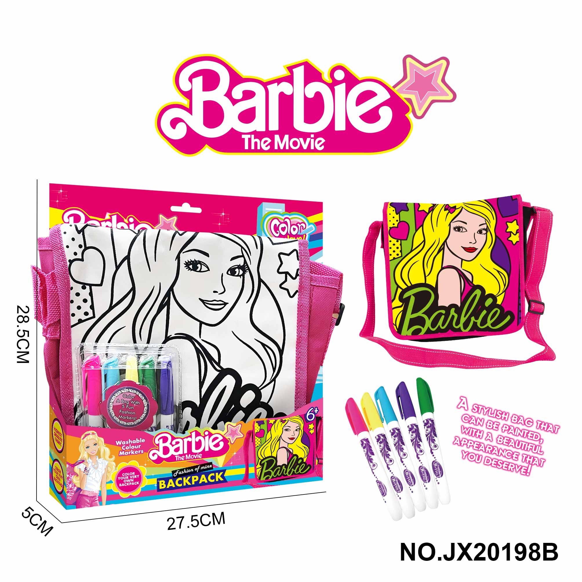 Cross-border Barbie DIY Watercolor Backpack (5 Washable Markers)