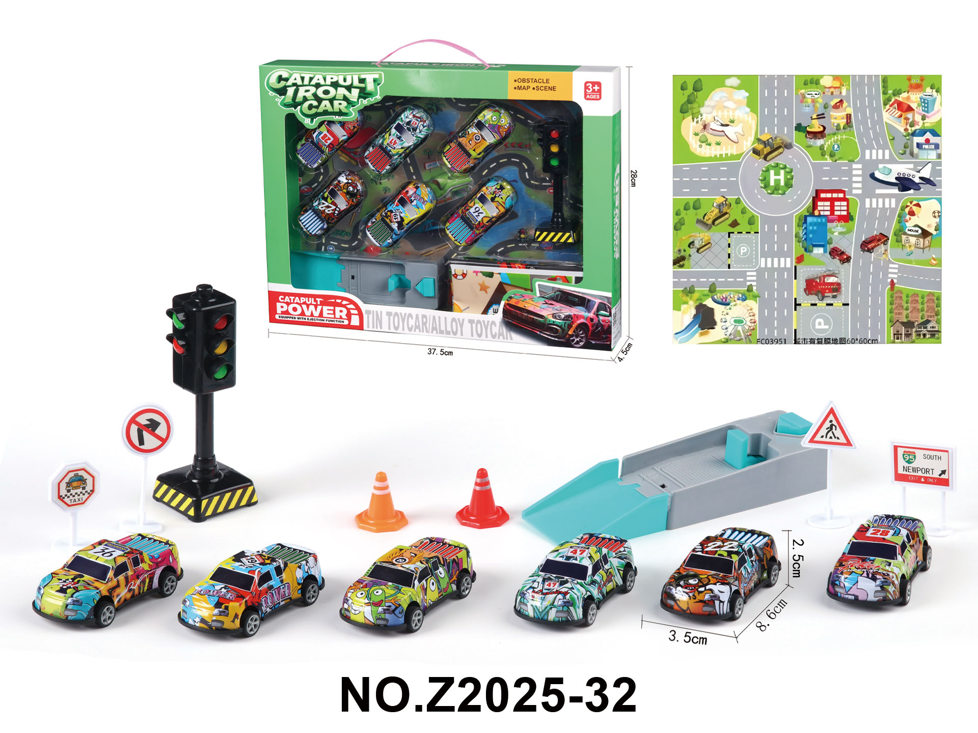 8.6cm Cartoon Educational Die-Cast Pull-Back Toy Car with Catapult for Kids