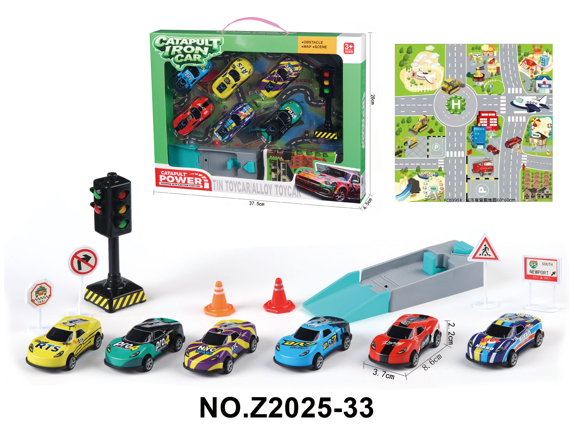 8.6cm Cartoon Educational Die-Cast Pull-Back Toy Car with Catapult for Kids
