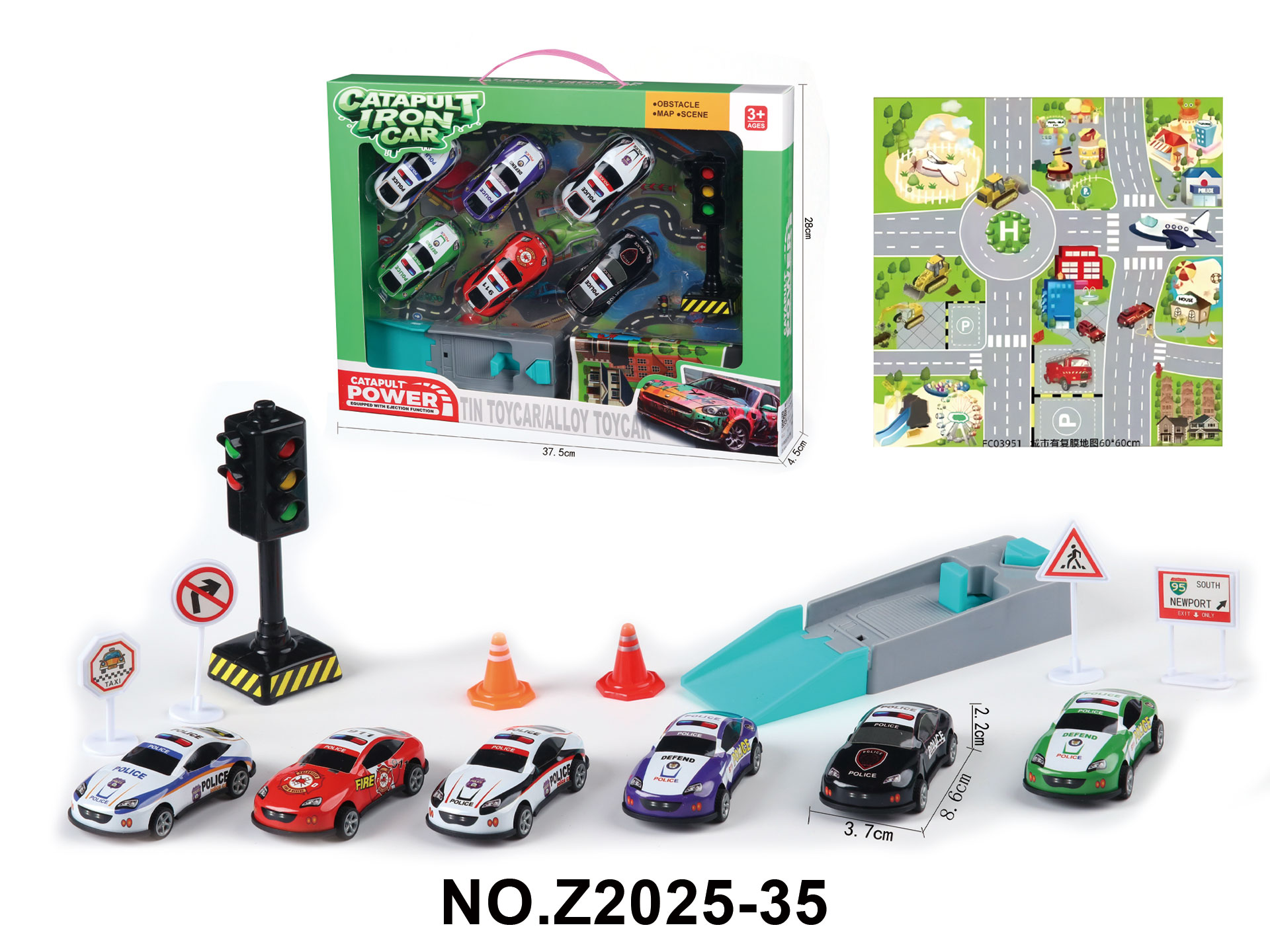 8.6cm Cartoon Educational Die-Cast Pull-Back Toy Car with Catapult for Kids