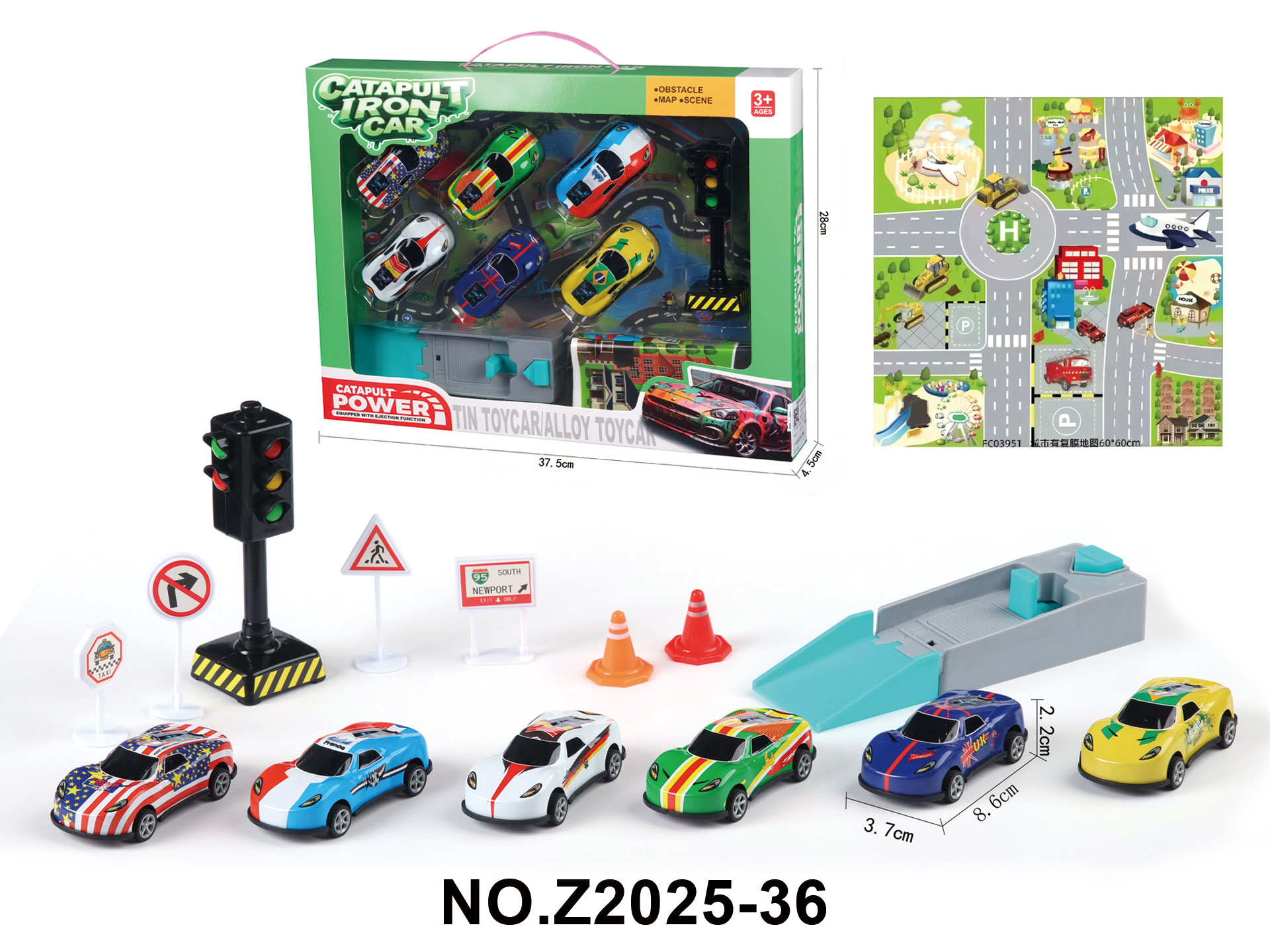 8.6cm Cartoon Educational Die-Cast Pull-Back Toy Car with Catapult for Kids