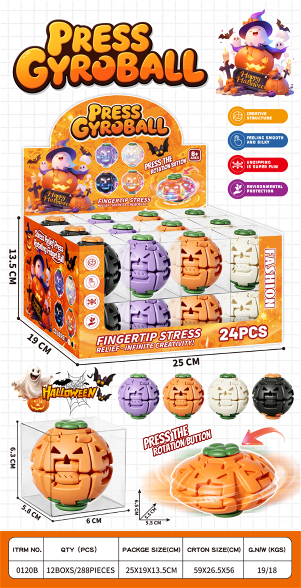 Halloween Press Spinning Top Ball