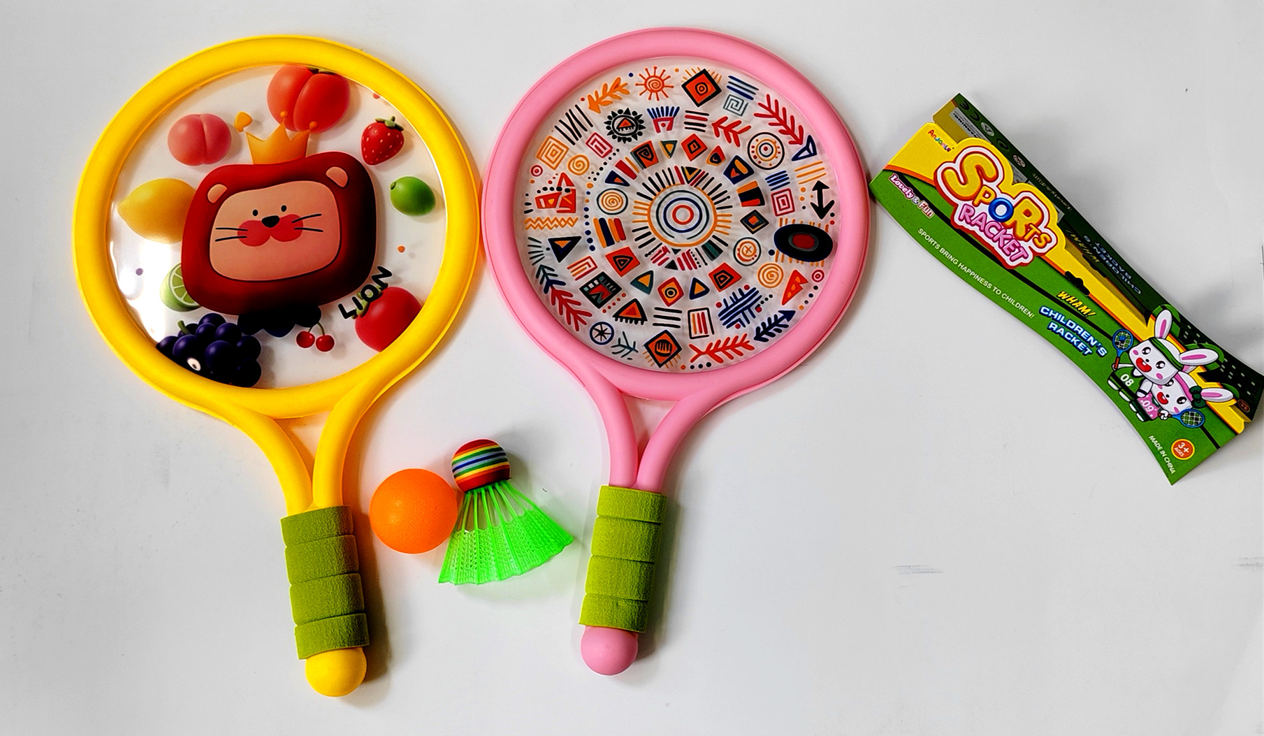 Outdoor Sports Handle Pink & Yellow Medium Round 39CM Racket with African Pattern