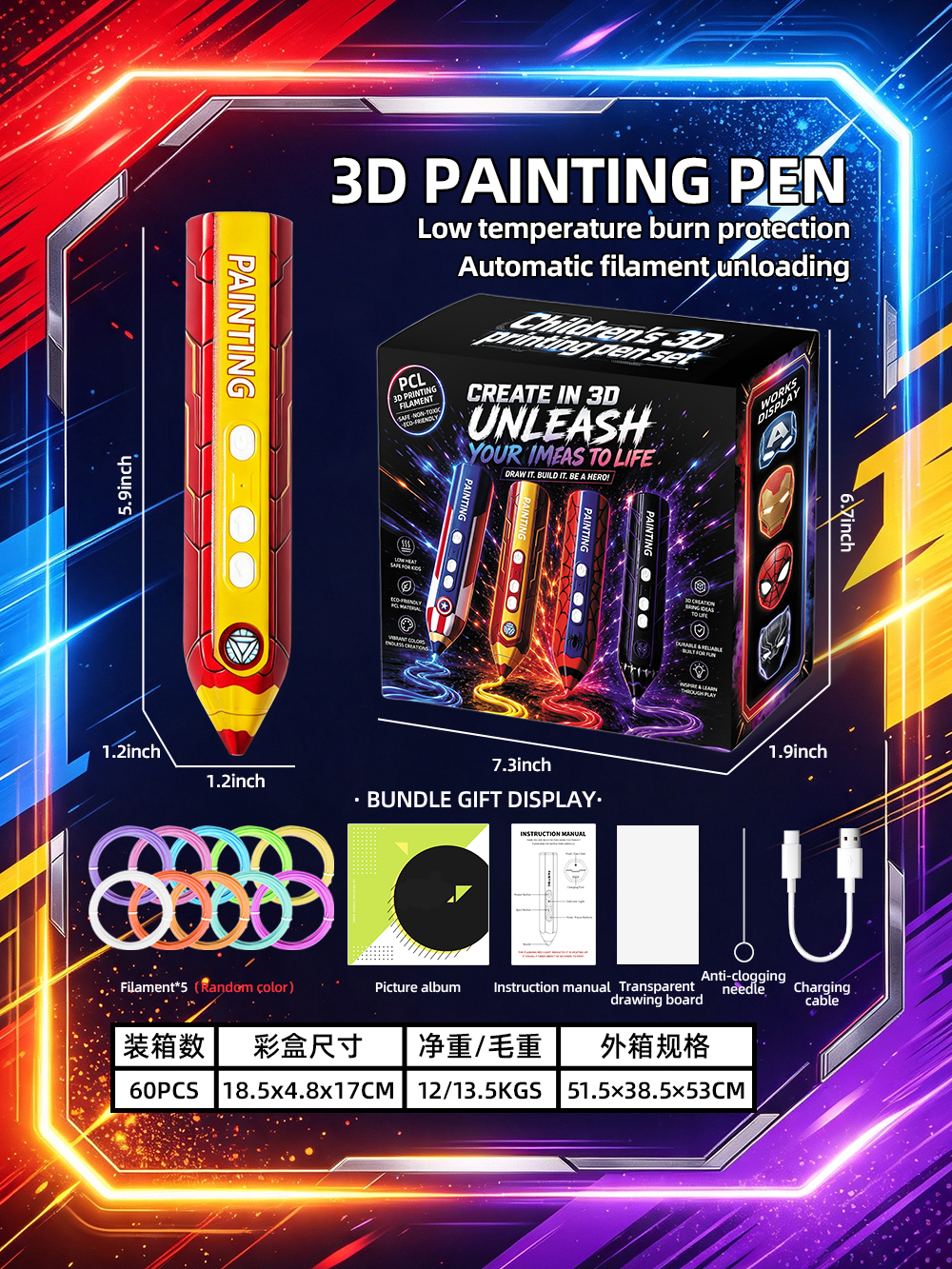 Educational Early Learning Creative Doodle Alliance Series - 3D Drawing Pen Iron Man