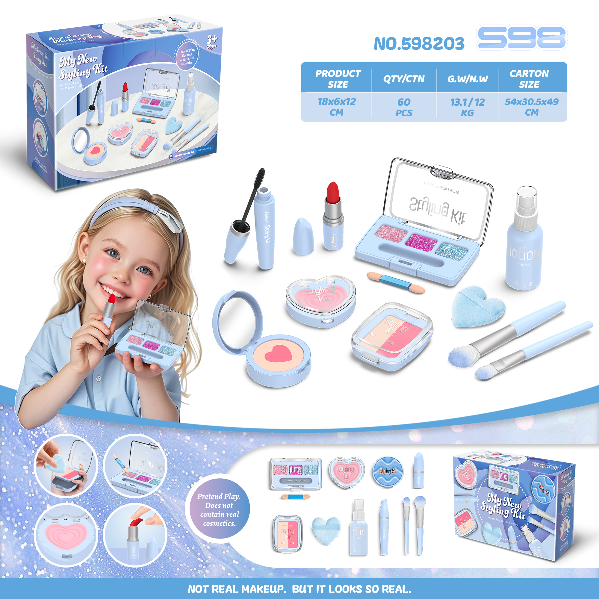 2026 New Arrival (Non-Smearing, Liquid-Free) with CPC Export Full Test Certificate, Simulation Makeup Accessories, Pretend Play Dress-Up Princess Set for Girls, Role-Playing Game with Mascara, Blush, Eyeshadow Palette, Lipstick, Nail Polish Bottles, Manic