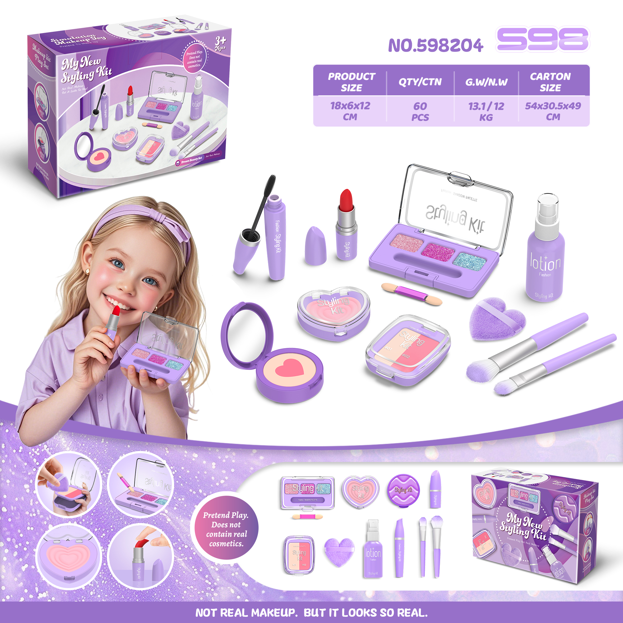 2026 New Arrival (Non-Smearing, Liquid-Free) with CPC Export Full Test Certificate, Simulation Makeup Accessories, Pretend Play Dress-Up Princess Set for Girls, Role-Playing Game with Mascara, Blush, Eyeshadow Palette, Lipstick, Nail Polish Bottles, Manic