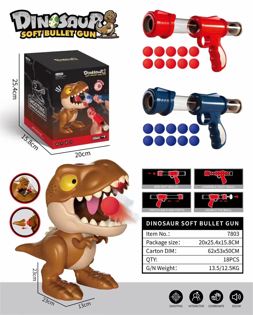 Parent-Child Outdoor Toy Soft Bullet Dinosaur Shooting Gun
