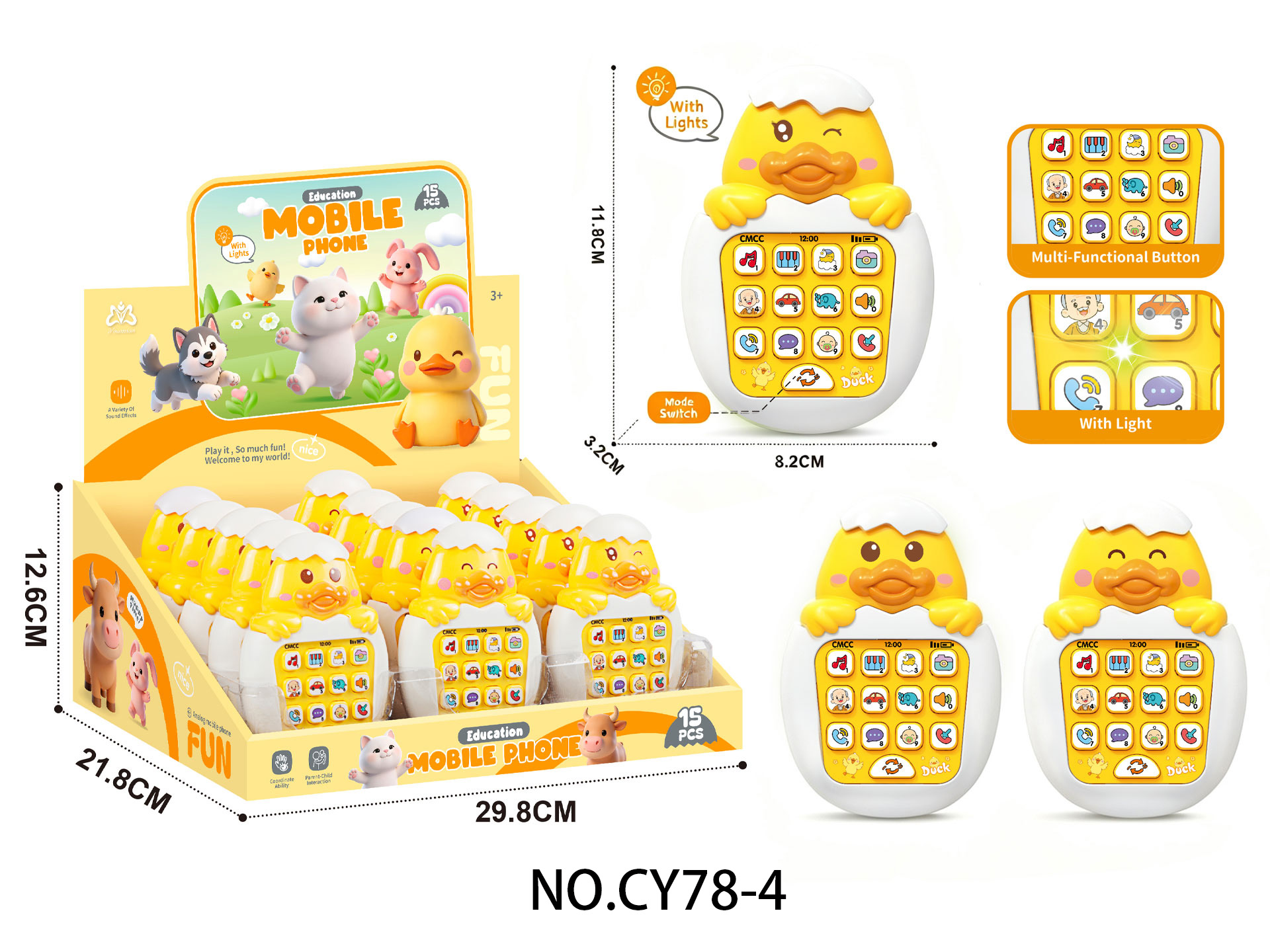 Cartoon Educational Cute Duck Egg Puzzle Toy for Kids, 15 Pieces in a Display Box, Includes 2 Size-7 Batteries (Not Included), 3 Styles Mixed