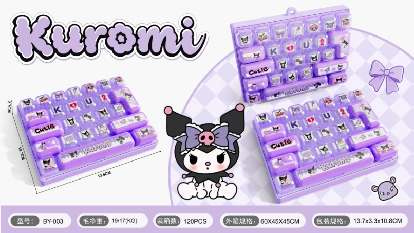 Kuromi Stress Relief Keyboard with LED Lights (Includes 3x CR1220 Batteries)