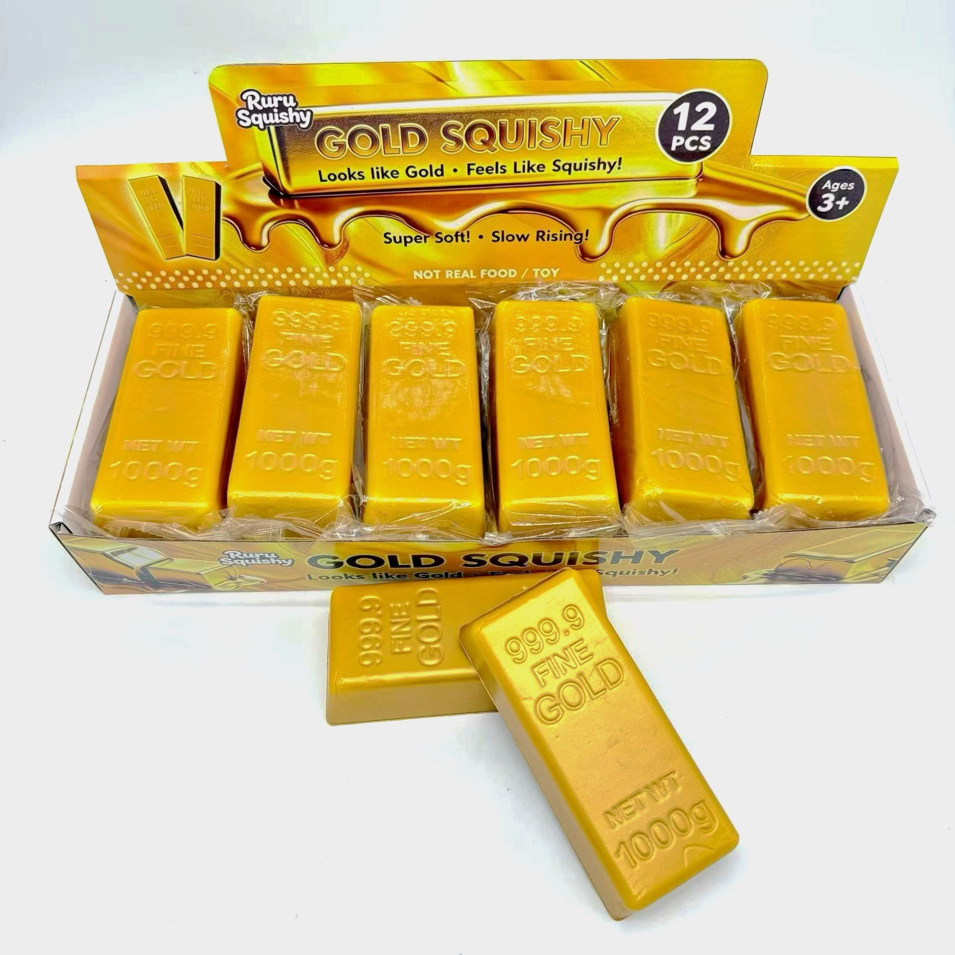 Display Box of 12 Golden Brick Stress Relievers