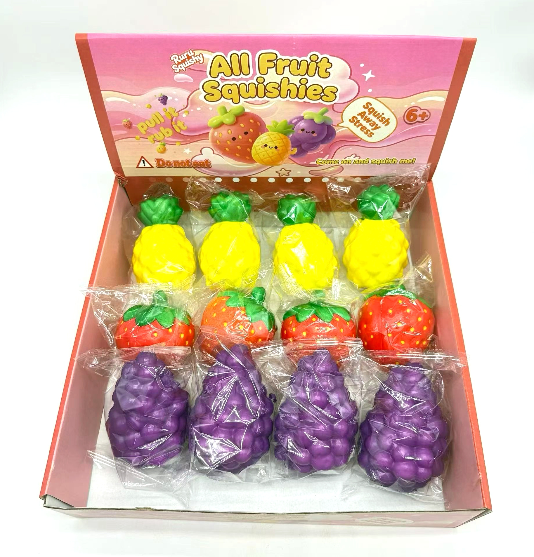 Display Box of 12 Fruit Squishies