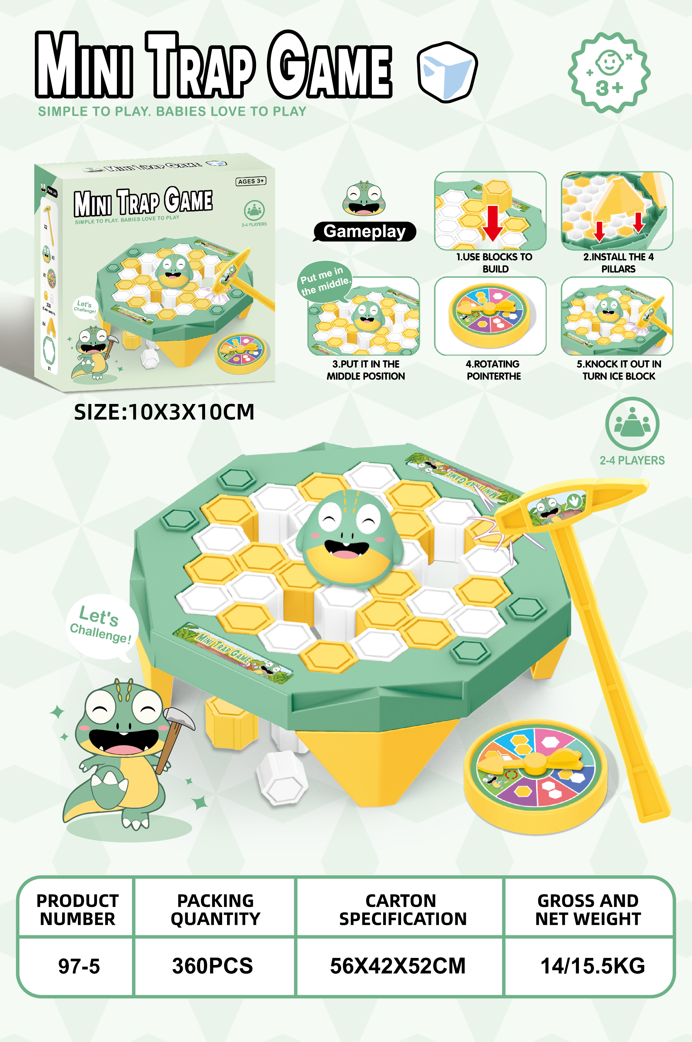 Children's Educational Toy Parent-Child Interactive Tabletop Game Mini Icebreaker Dinosaurs