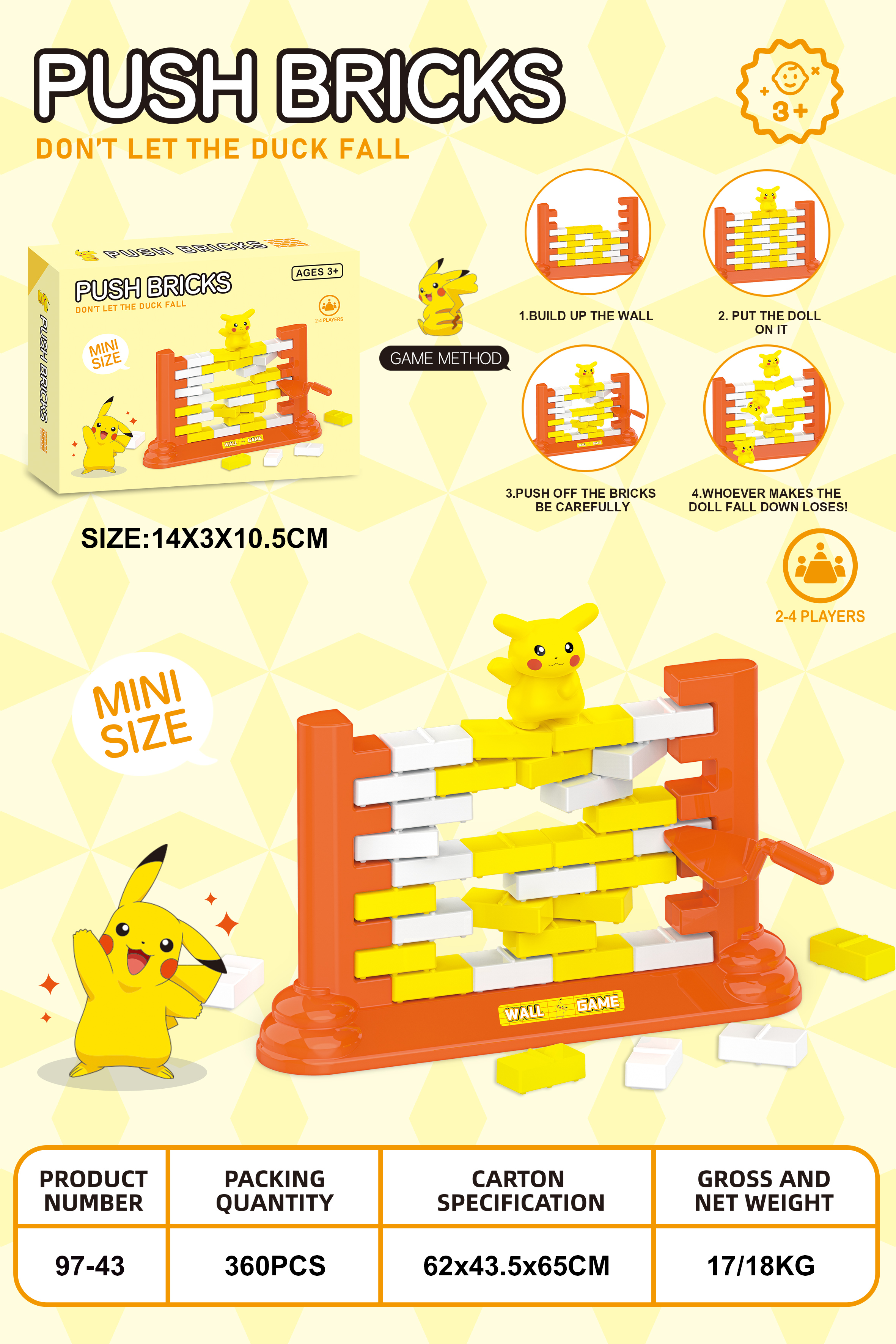 Children's Educational Toy Parent-Child Interactive Tabletop Game Mini Wall-Breaking Pikachu