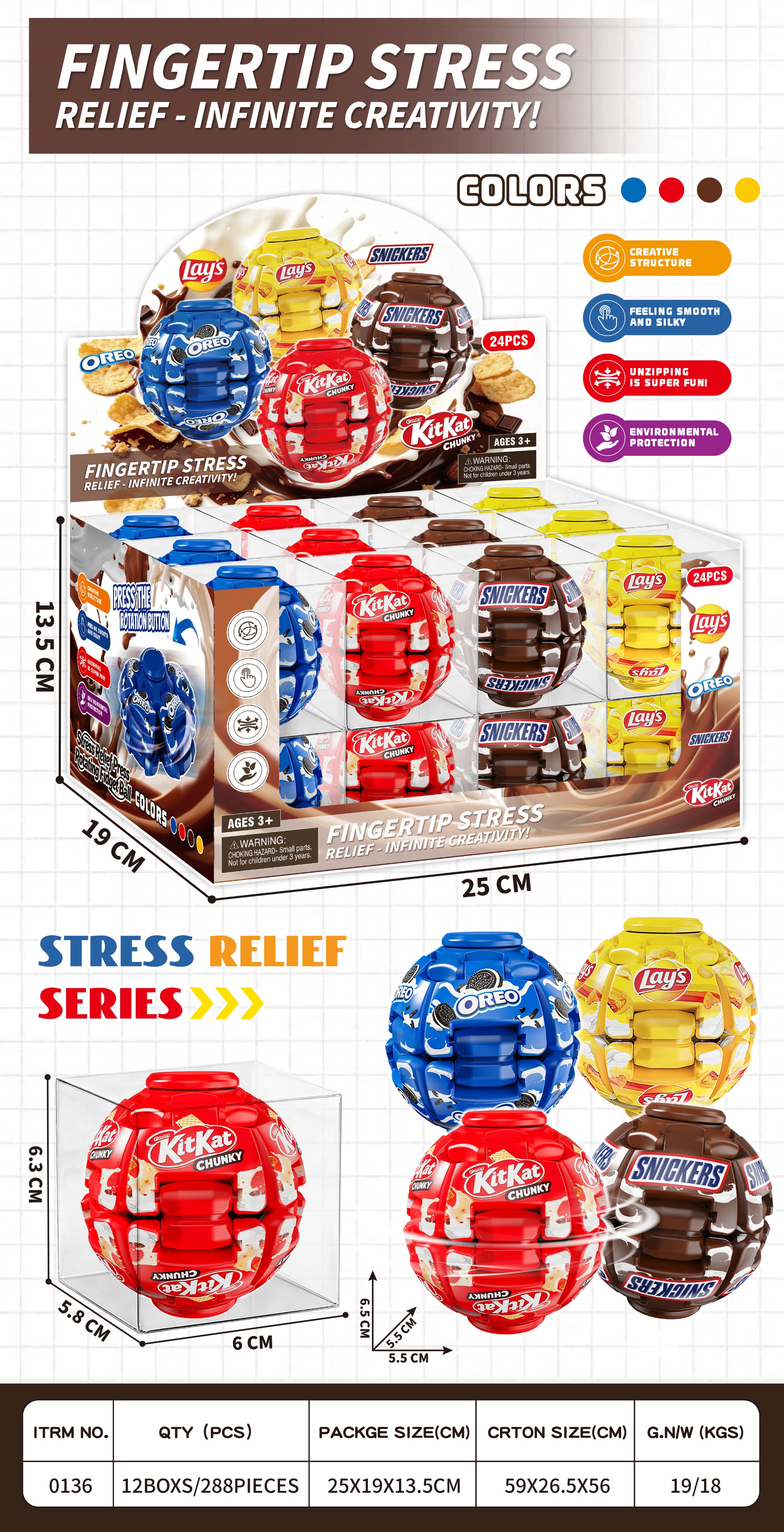 Oreo Snickers Chocolate Wafer KitKat Stress Relief Press & Spin Top Ball