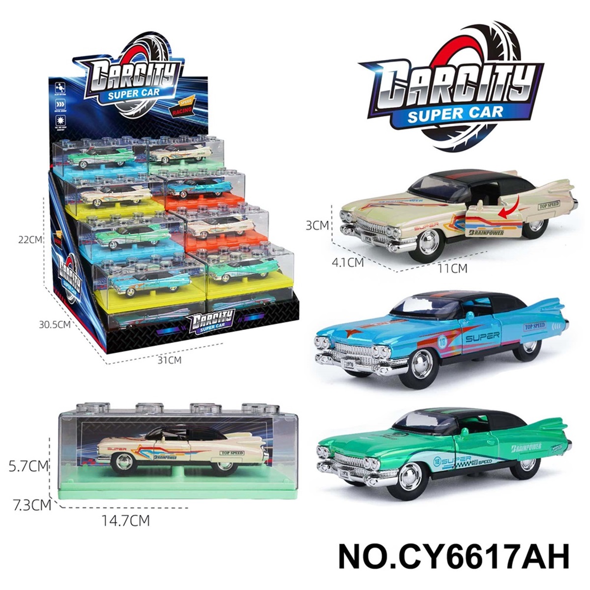 1:36 Scale Rainbow Chrome Die-cast Chevrolet Classic Car - Mixed Colors: Iridescent Gulf Blue, White, and Green