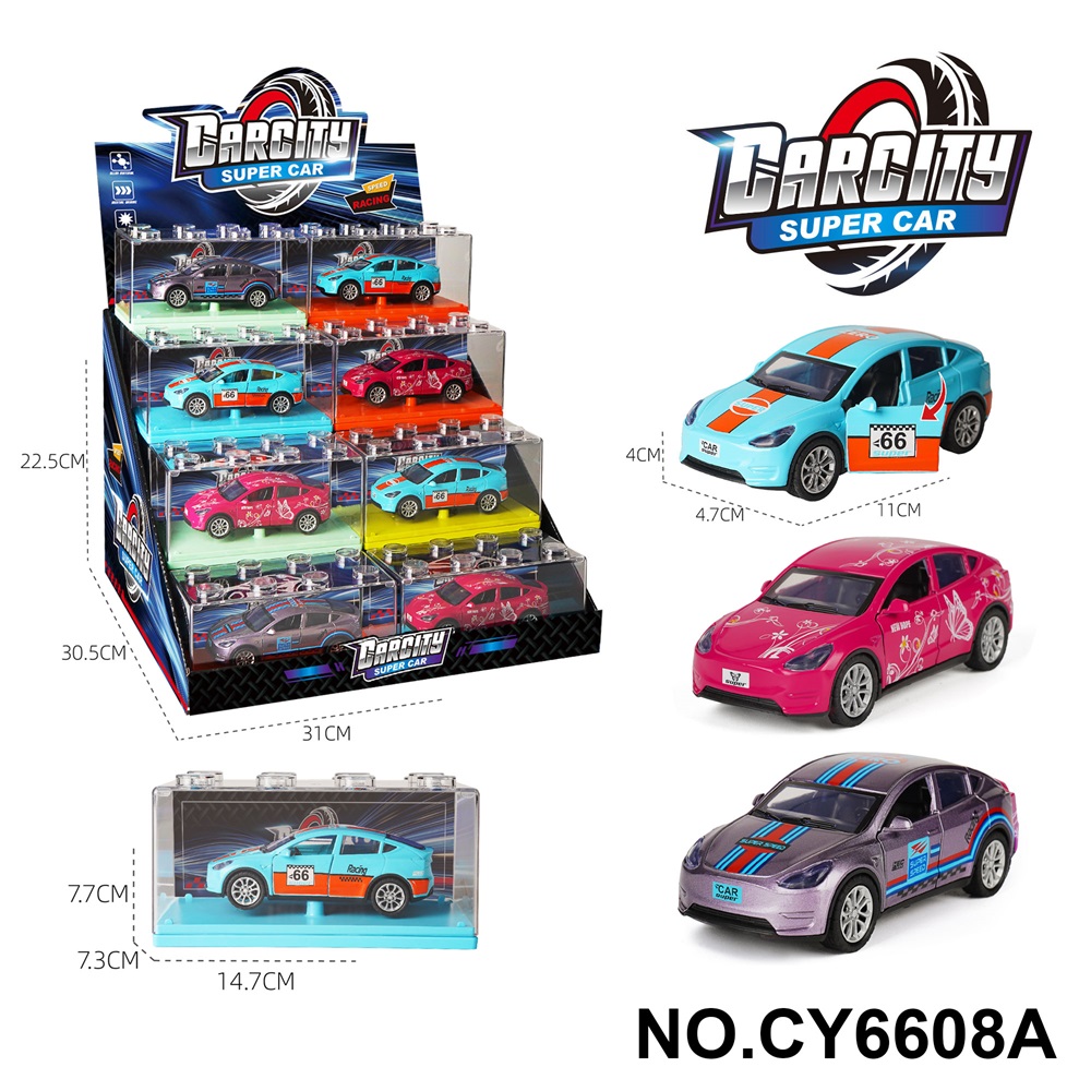 1:36 Scale Die-cast Tesla Factory Edition Electric Car in Gulf Blue/Red/Purple Gray Mixed Colors